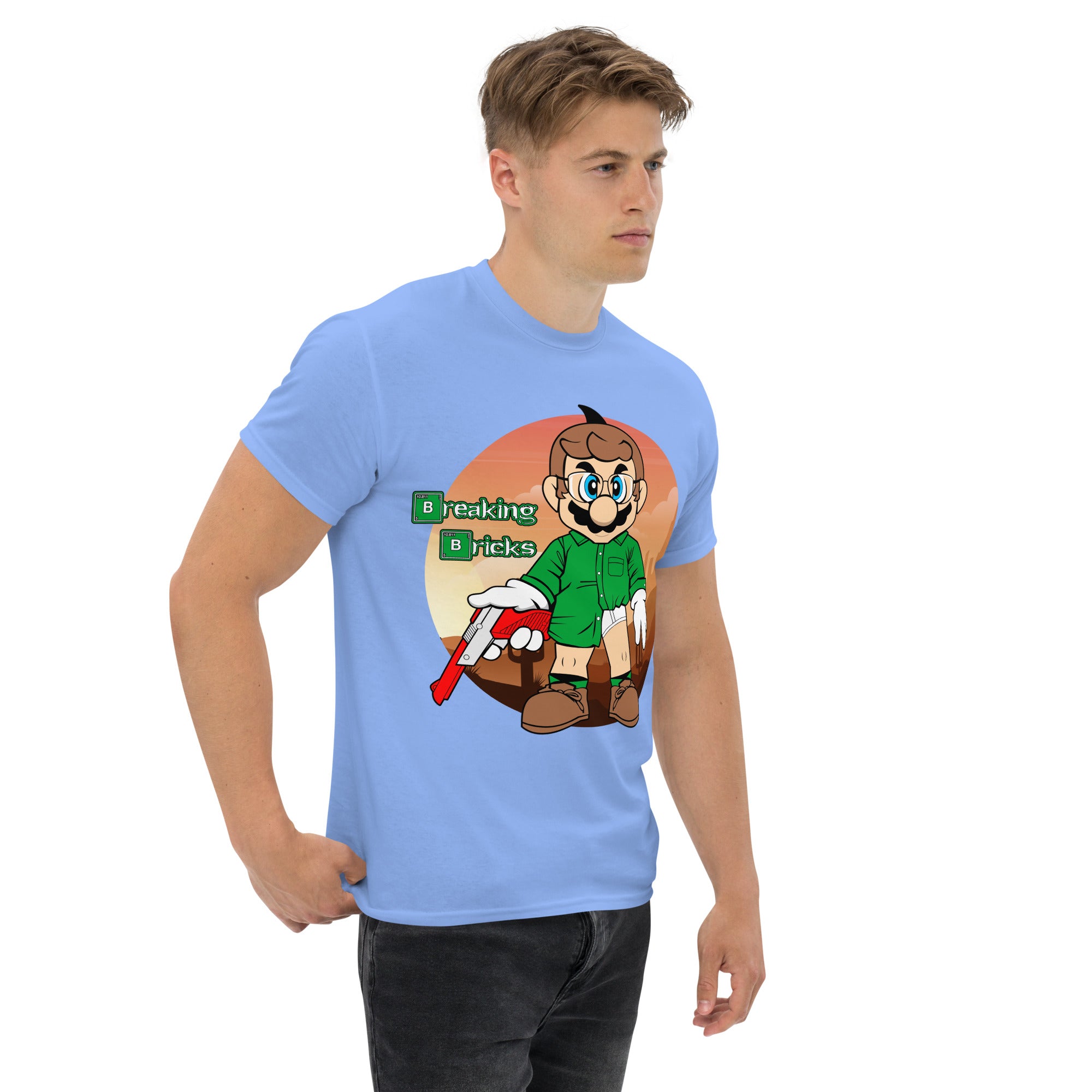 T-Shirt Unisex Stampata 100% Cotone – Confortevole – Design Mario Breaking Bricks-Biiply