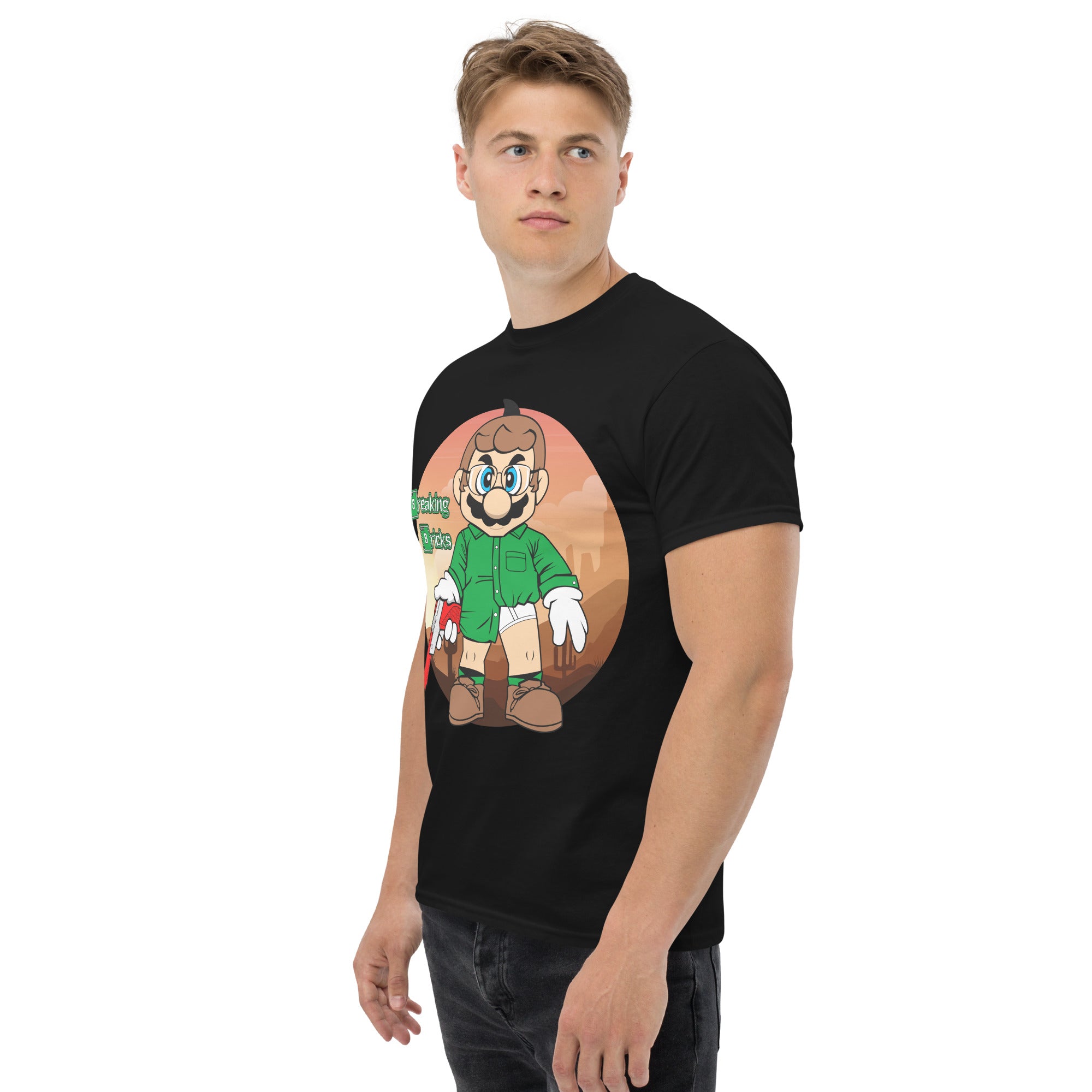 T-Shirt Unisex Stampata 100% Cotone – Confortevole – Design Mario Breaking Bricks-Biiply