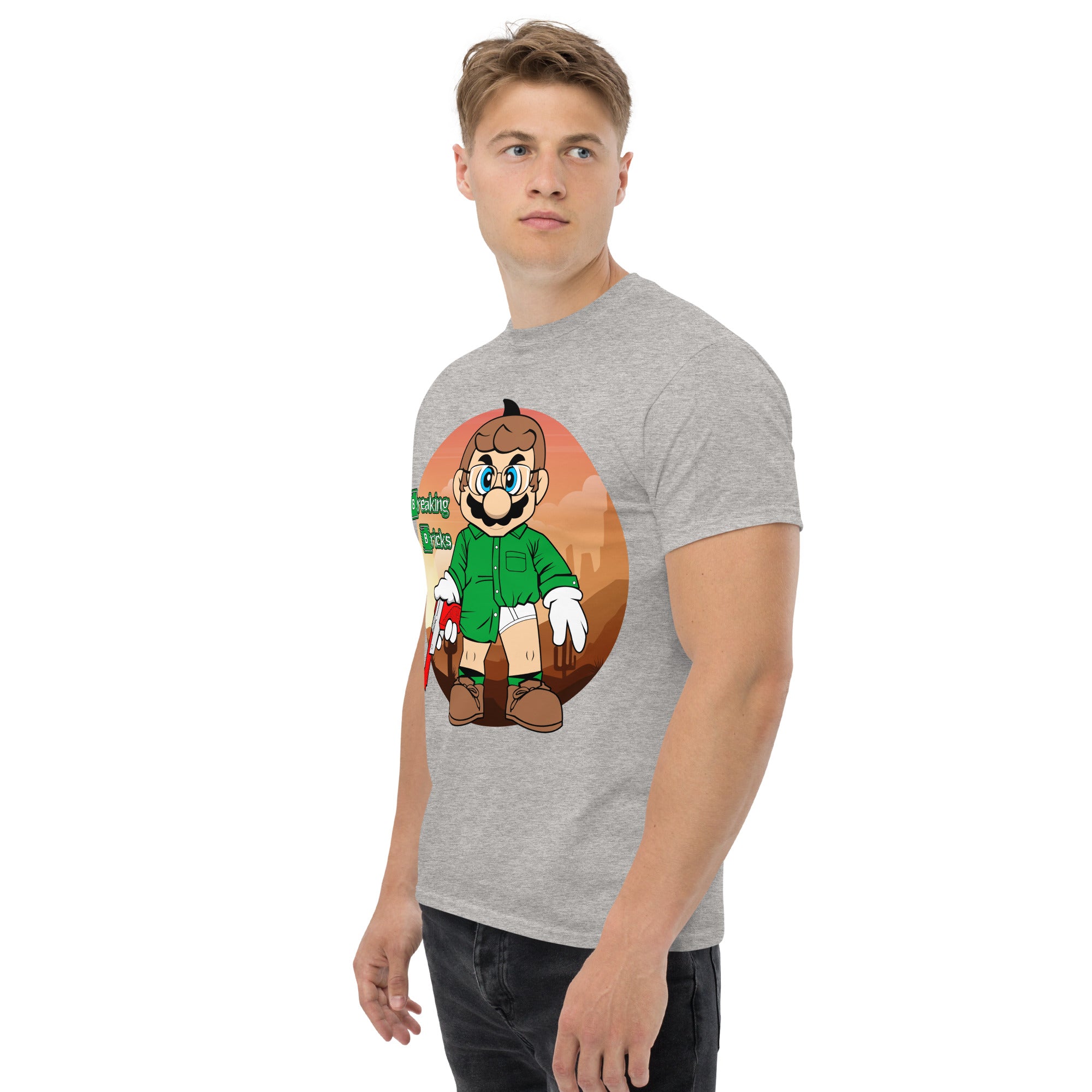 T-Shirt Unisex Stampata 100% Cotone – Confortevole – Design Mario Breaking Bricks-Biiply