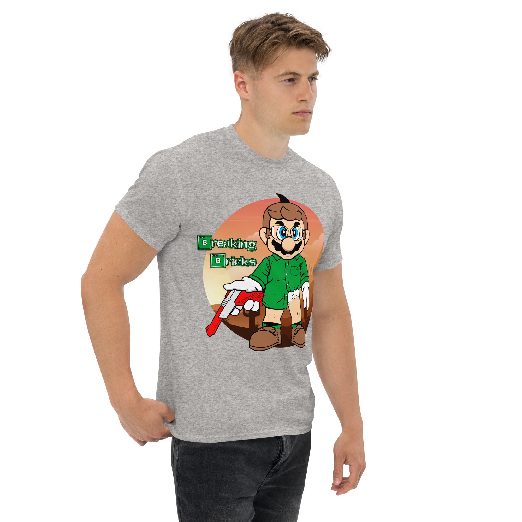 T-Shirt Unisex Stampata 100% Cotone – Confortevole – Design Mario Breaking Bricks-Biiply