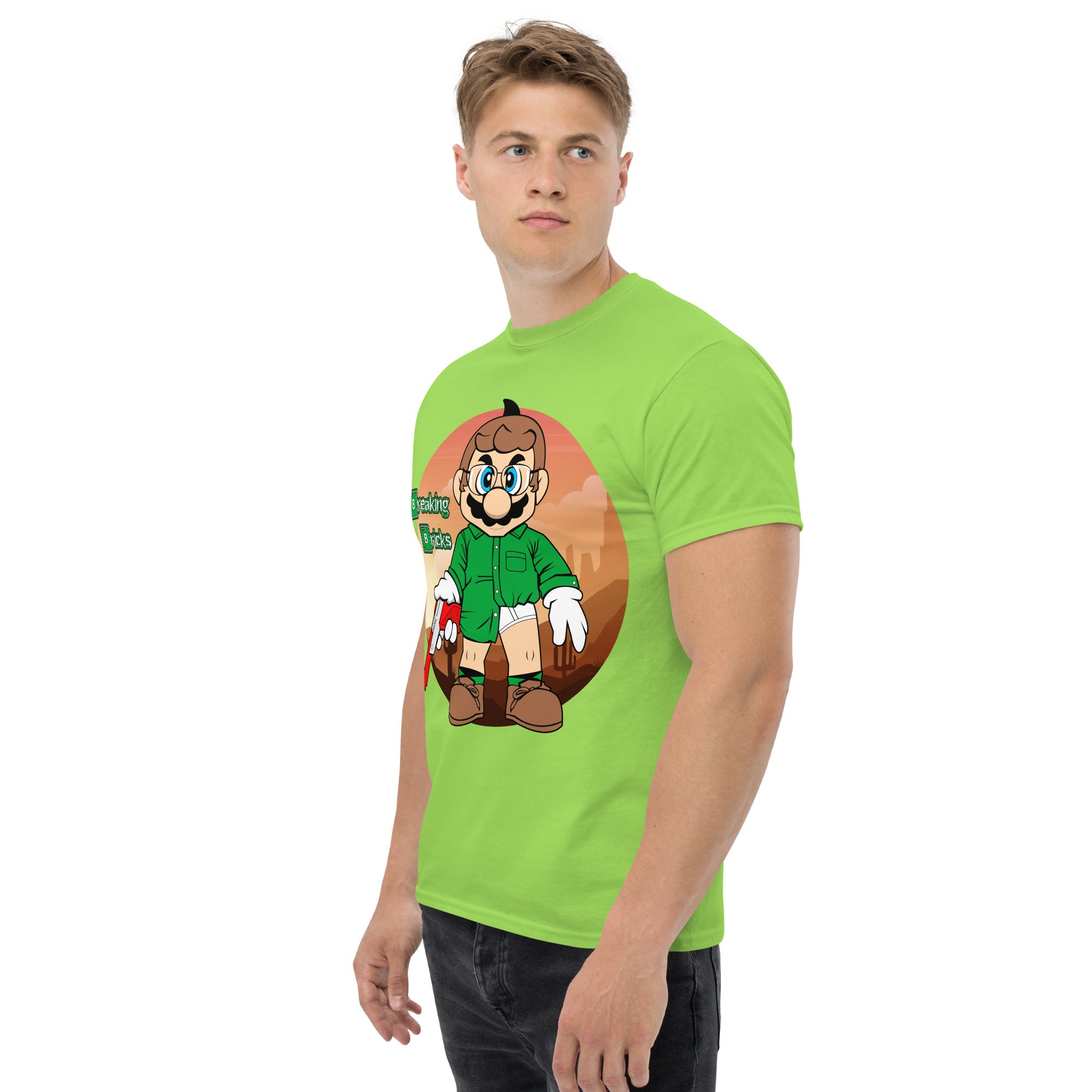 T-Shirt Unisex Stampata 100% Cotone – Confortevole – Design Mario Breaking Bricks-Biiply