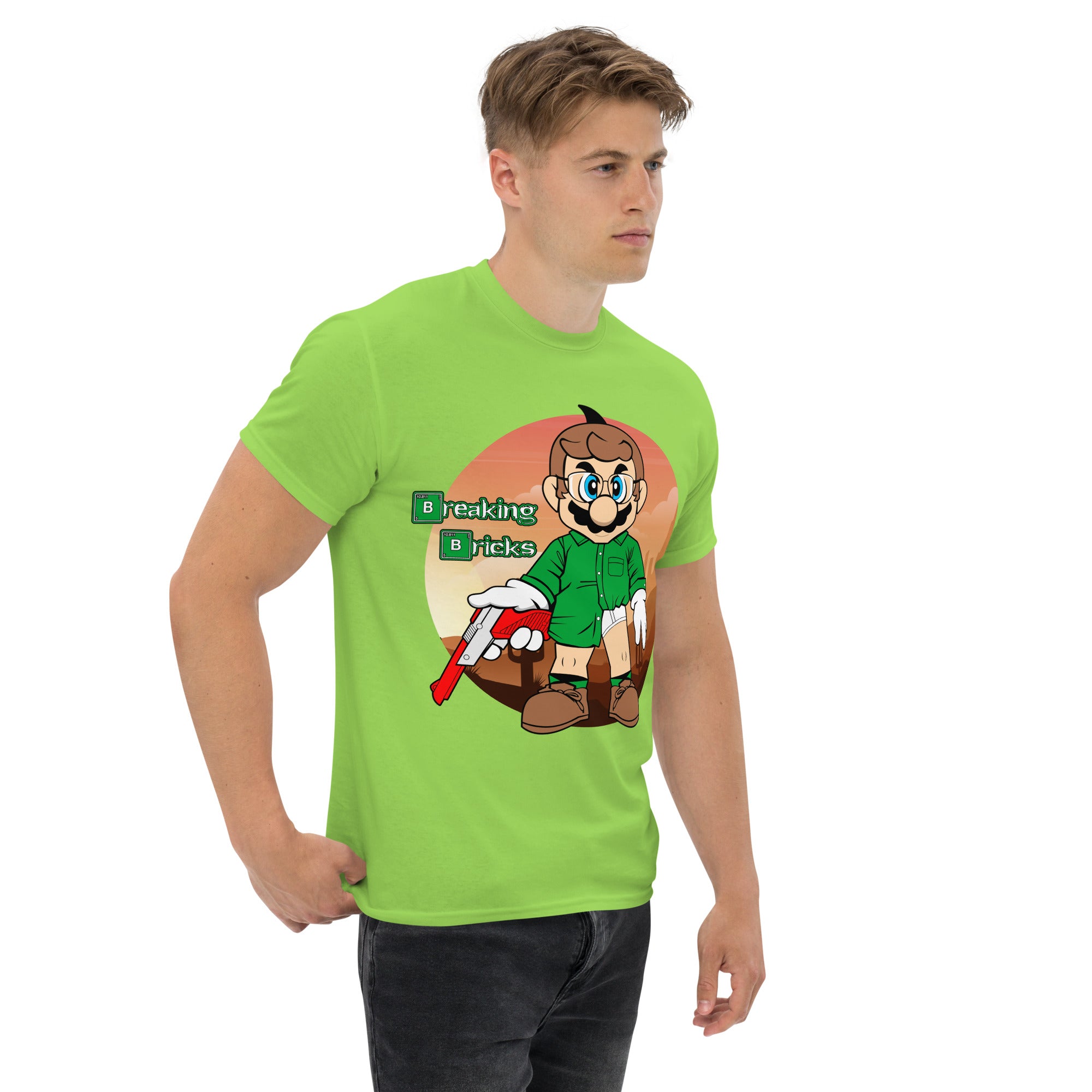 T-Shirt Unisex Stampata 100% Cotone – Confortevole – Design Mario Breaking Bricks-Biiply