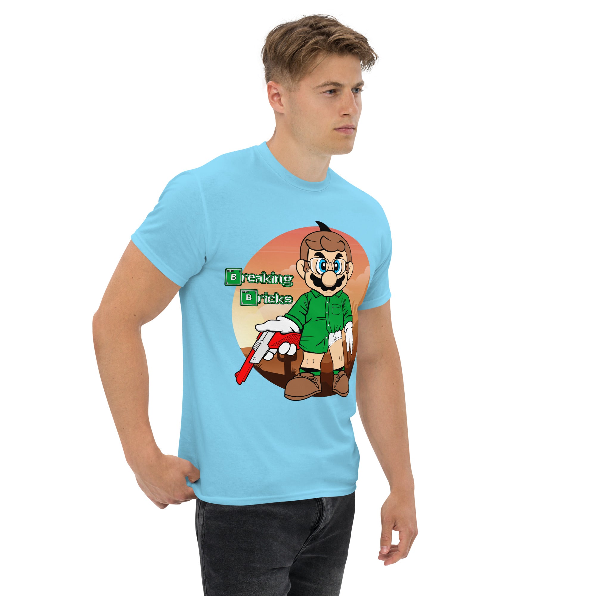 T-Shirt Unisex Stampata 100% Cotone – Confortevole – Design Mario Breaking Bricks-Biiply