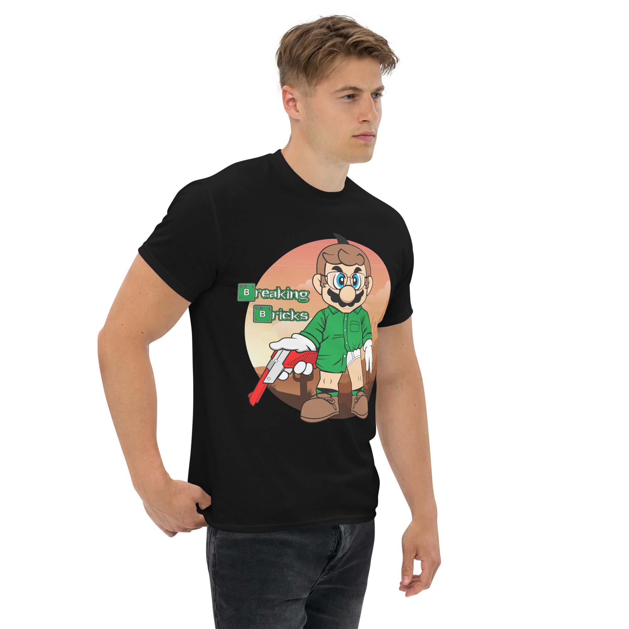 T-Shirt Unisex Stampata 100% Cotone – Confortevole – Design Mario Breaking Bricks-Biiply