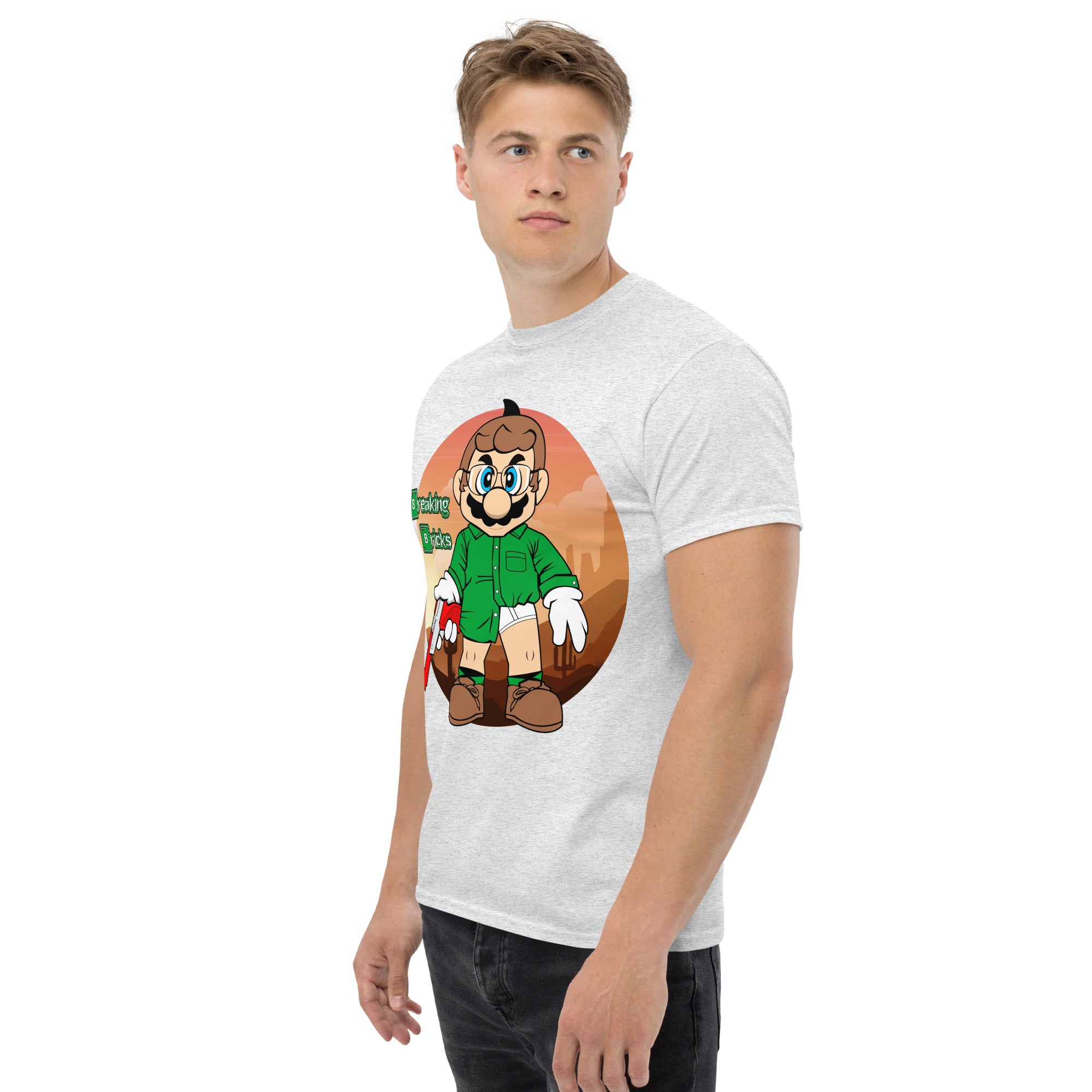 T-Shirt Unisex Stampata 100% Cotone – Confortevole – Design Mario Breaking Bricks-Biiply
