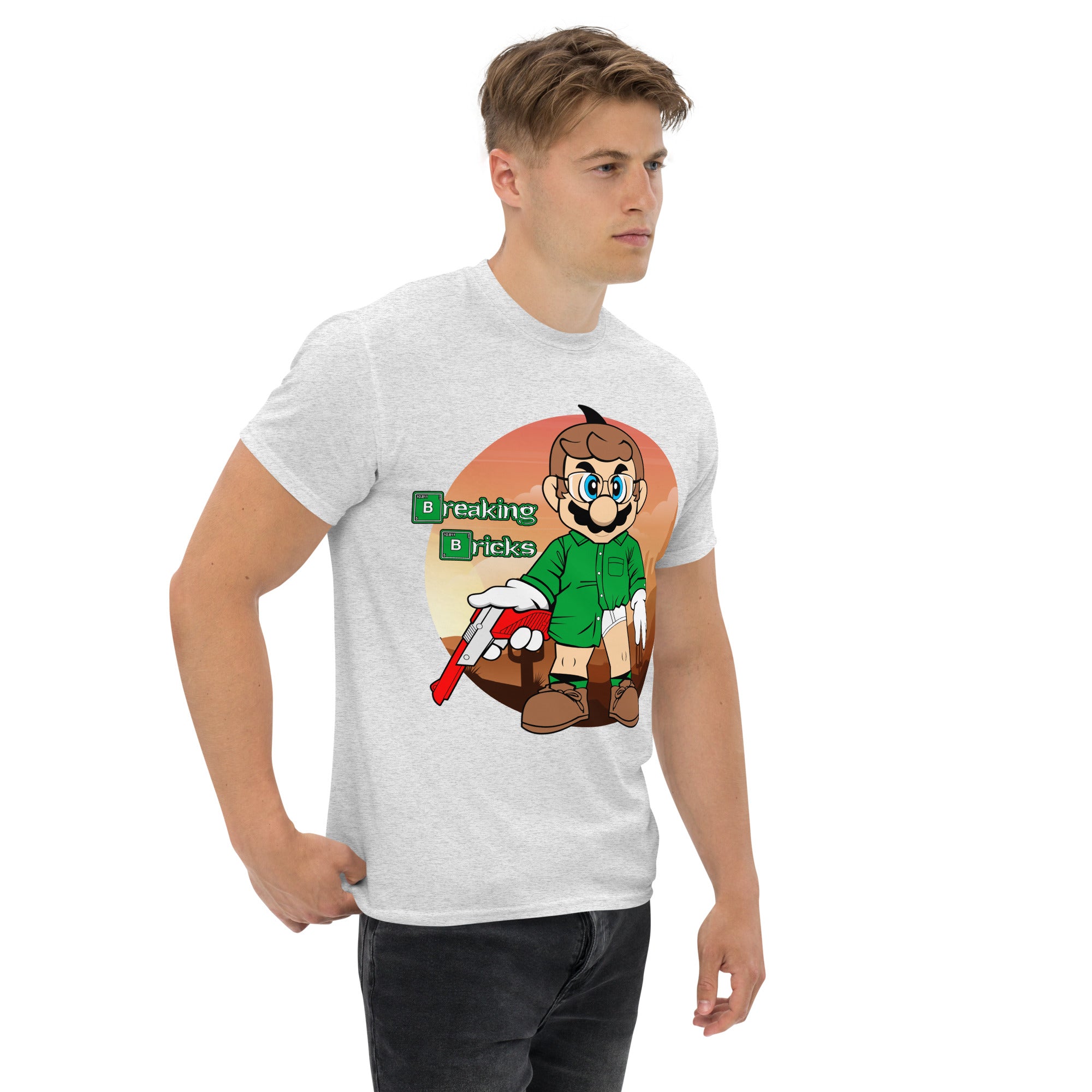 T-Shirt Unisex Stampata 100% Cotone – Confortevole – Design Mario Breaking Bricks-Biiply