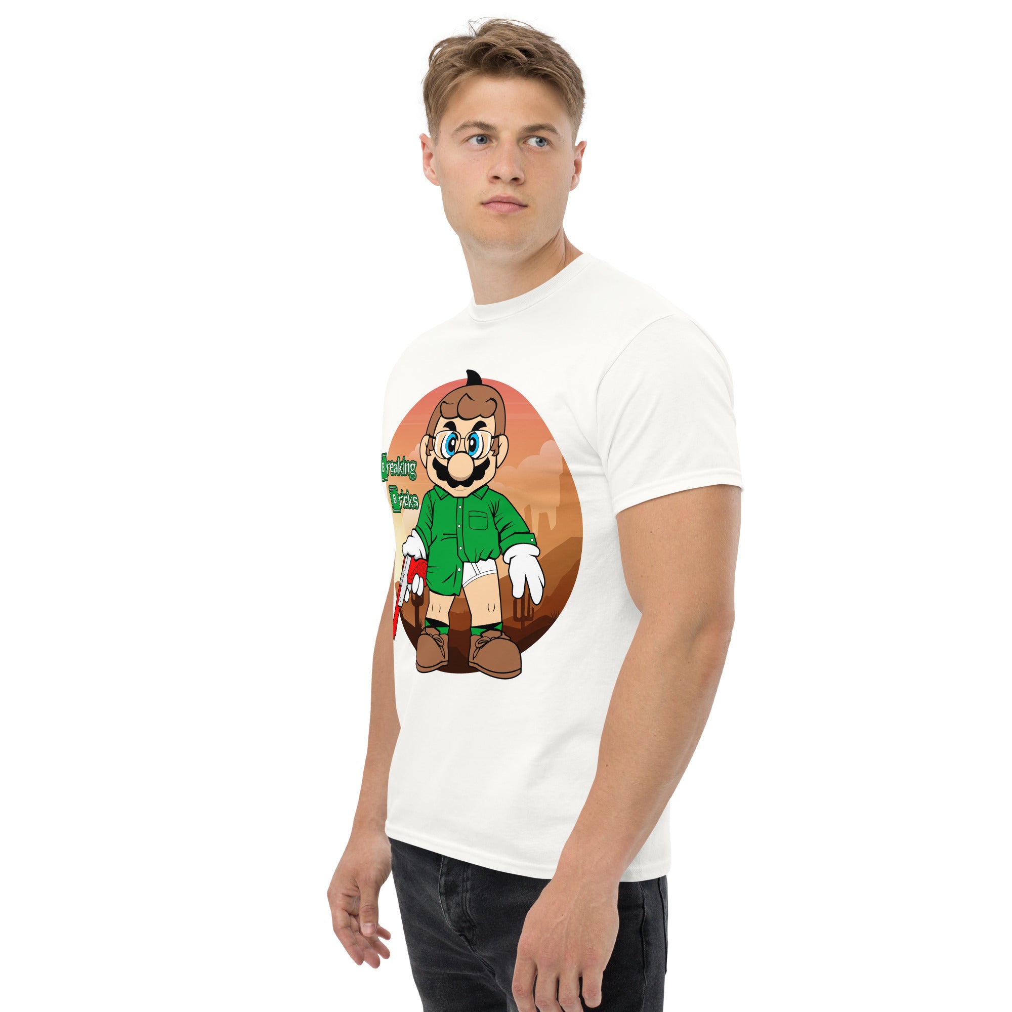T-Shirt Unisex Stampata 100% Cotone – Confortevole – Design Mario Breaking Bricks-Biiply