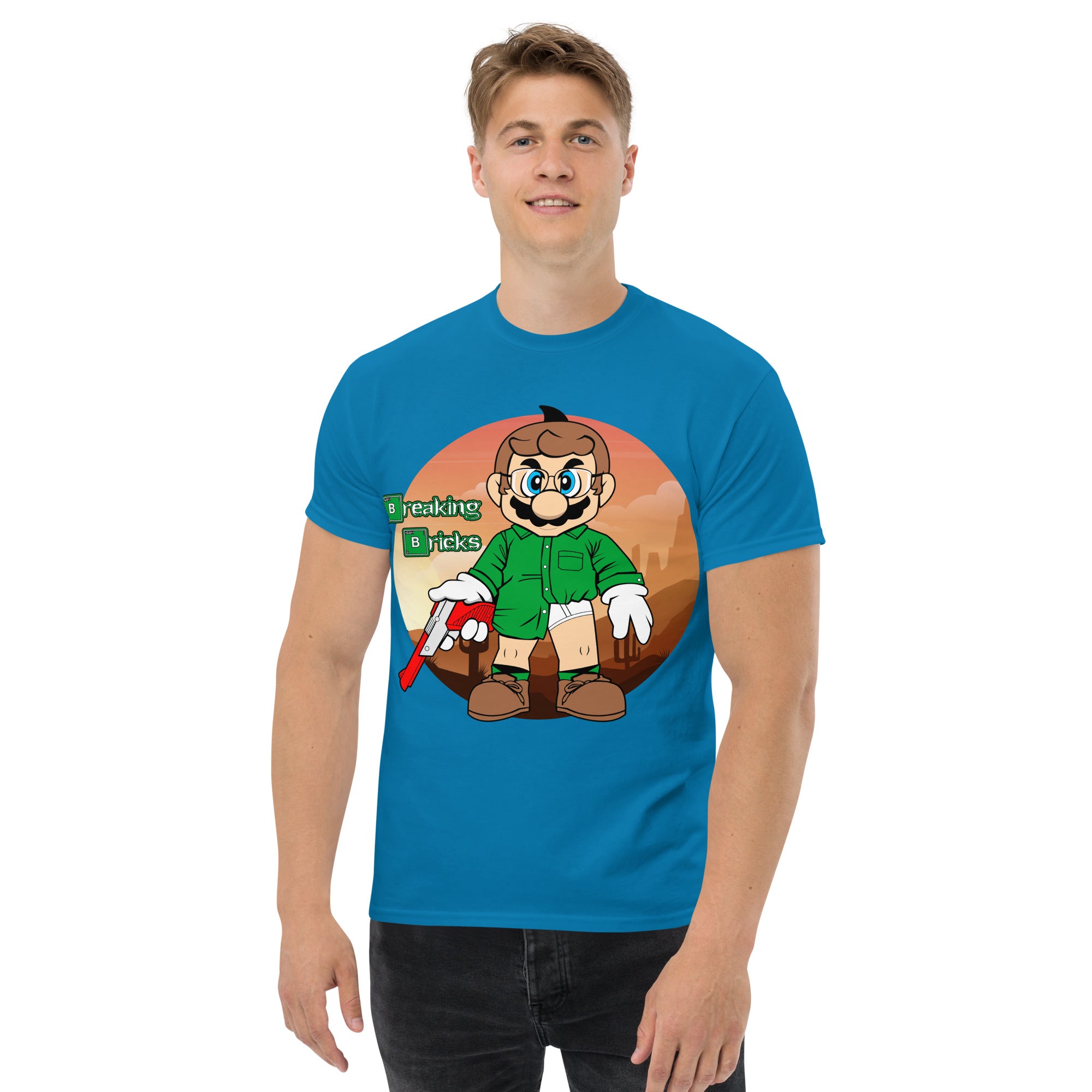 T-Shirt Unisex Stampata 100% Cotone – Confortevole – Design Mario Breaking Bricks-Biiply