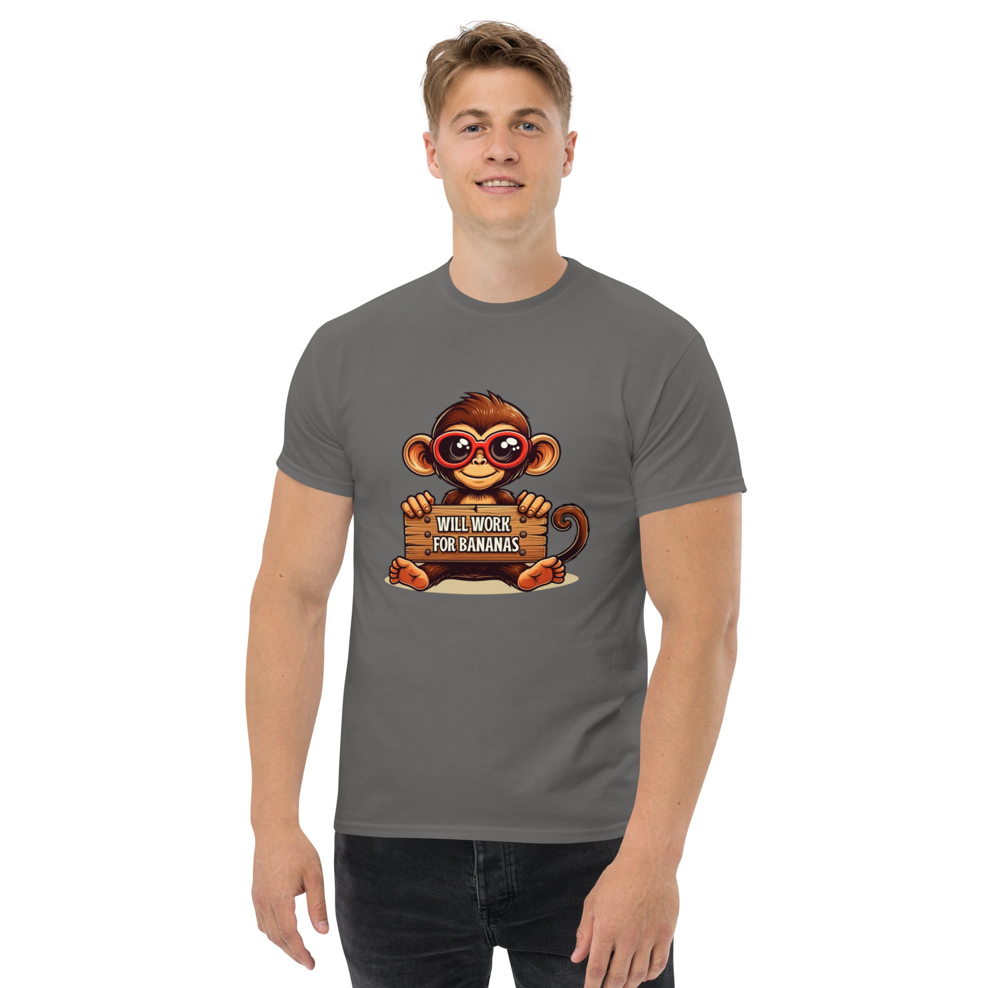 T-Shirt Unisex Stampata 100% Cotone – Confortevole – Design Monkey Work For Banana-Biiply