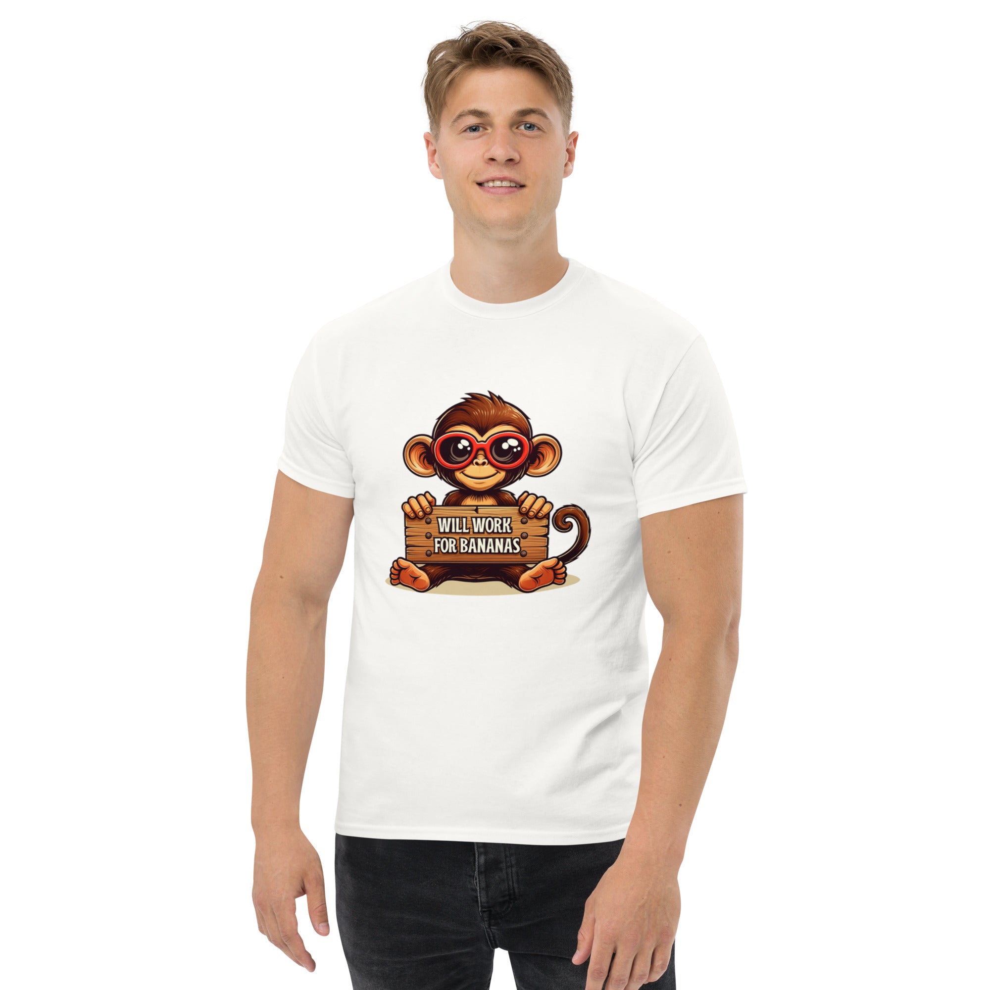 T-Shirt Unisex Stampata 100% Cotone – Confortevole – Design Monkey Work For Banana-Biiply