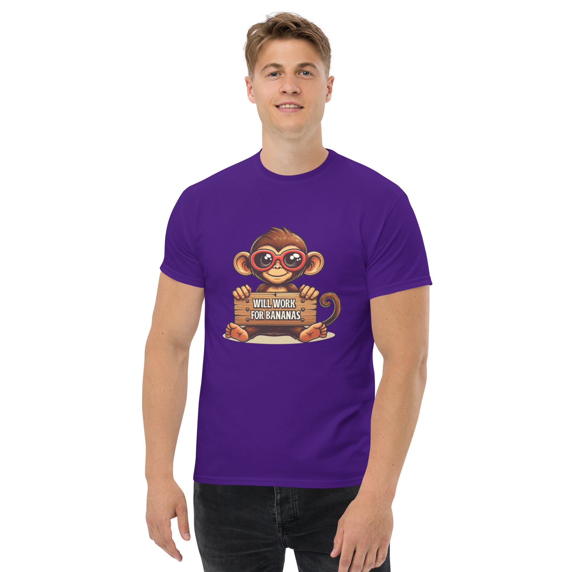 T-Shirt Unisex Stampata 100% Cotone – Confortevole – Design Monkey Work For Banana-Biiply