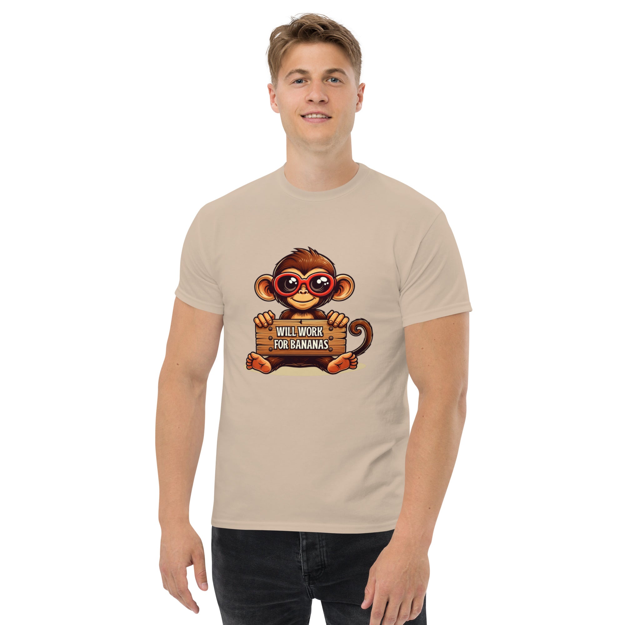 T-Shirt Unisex Stampata 100% Cotone – Confortevole – Design Monkey Work For Banana-Biiply
