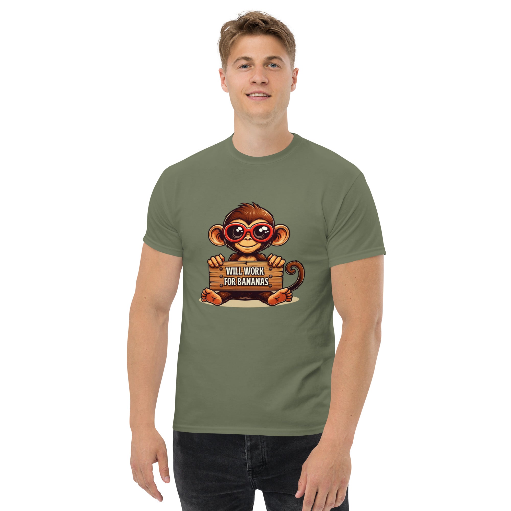 T-Shirt Unisex Stampata 100% Cotone – Confortevole – Design Monkey Work For Banana-Biiply