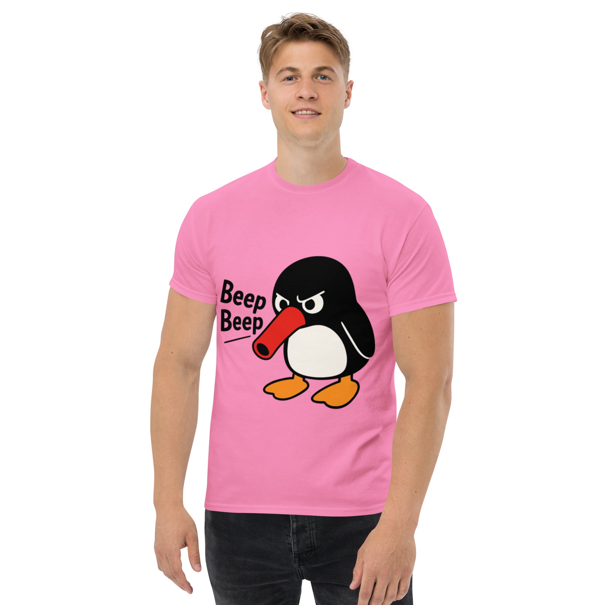 T-Shirt Unisex Stampata 100% Cotone – Confortevole – Design Pinguino Arrabbiato Beep Beep-Biiply