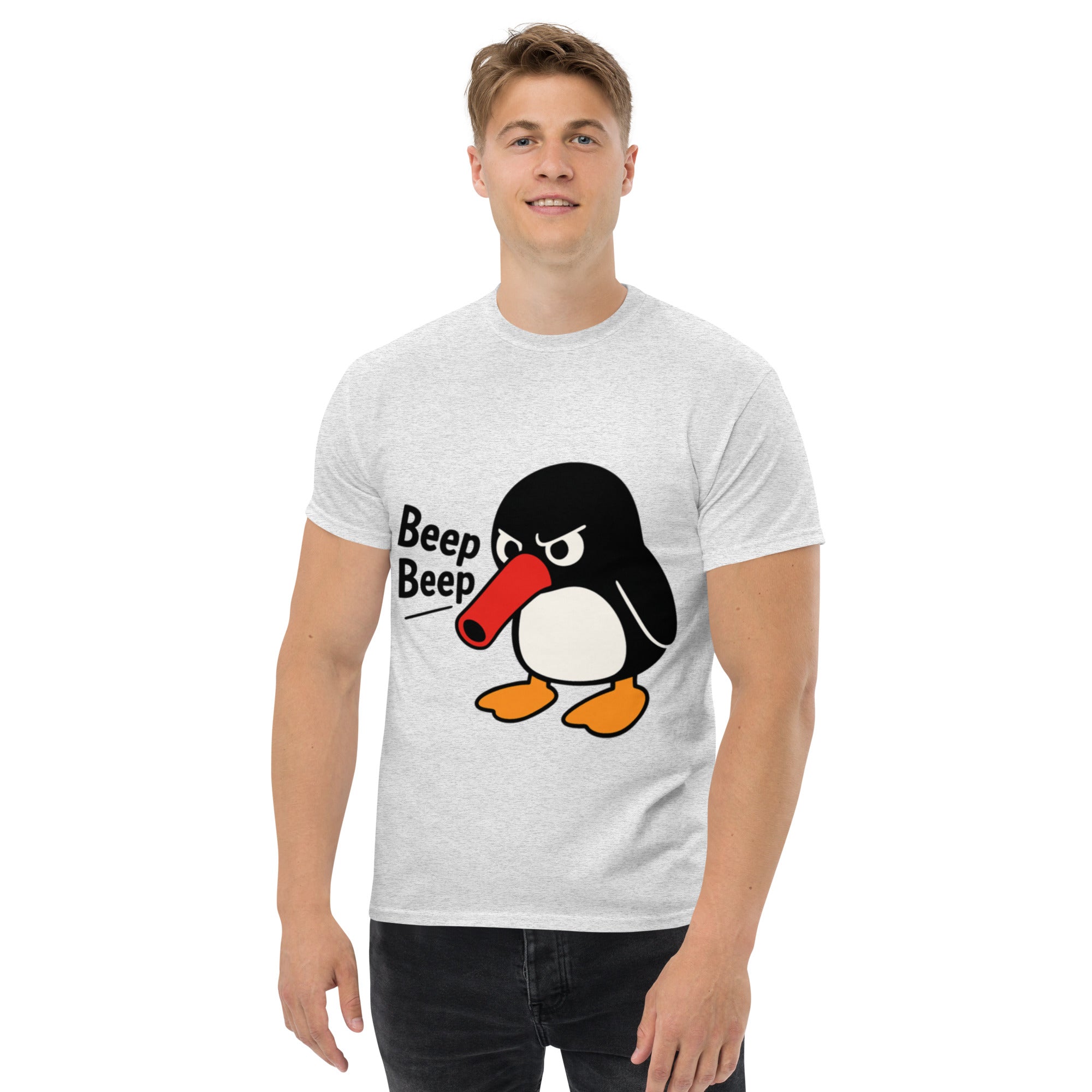 T-Shirt Unisex Stampata 100% Cotone – Confortevole – Design Pinguino Arrabbiato Beep Beep-Biiply