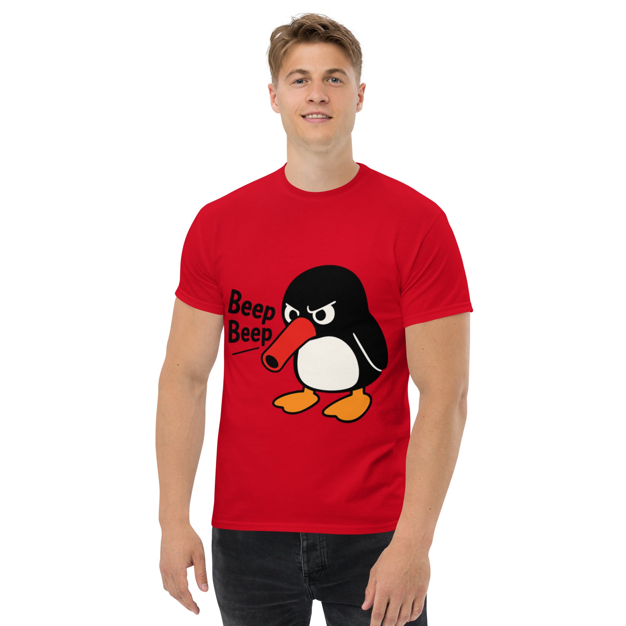 T-Shirt Unisex Stampata 100% Cotone – Confortevole – Design Pinguino Arrabbiato Beep Beep-Biiply