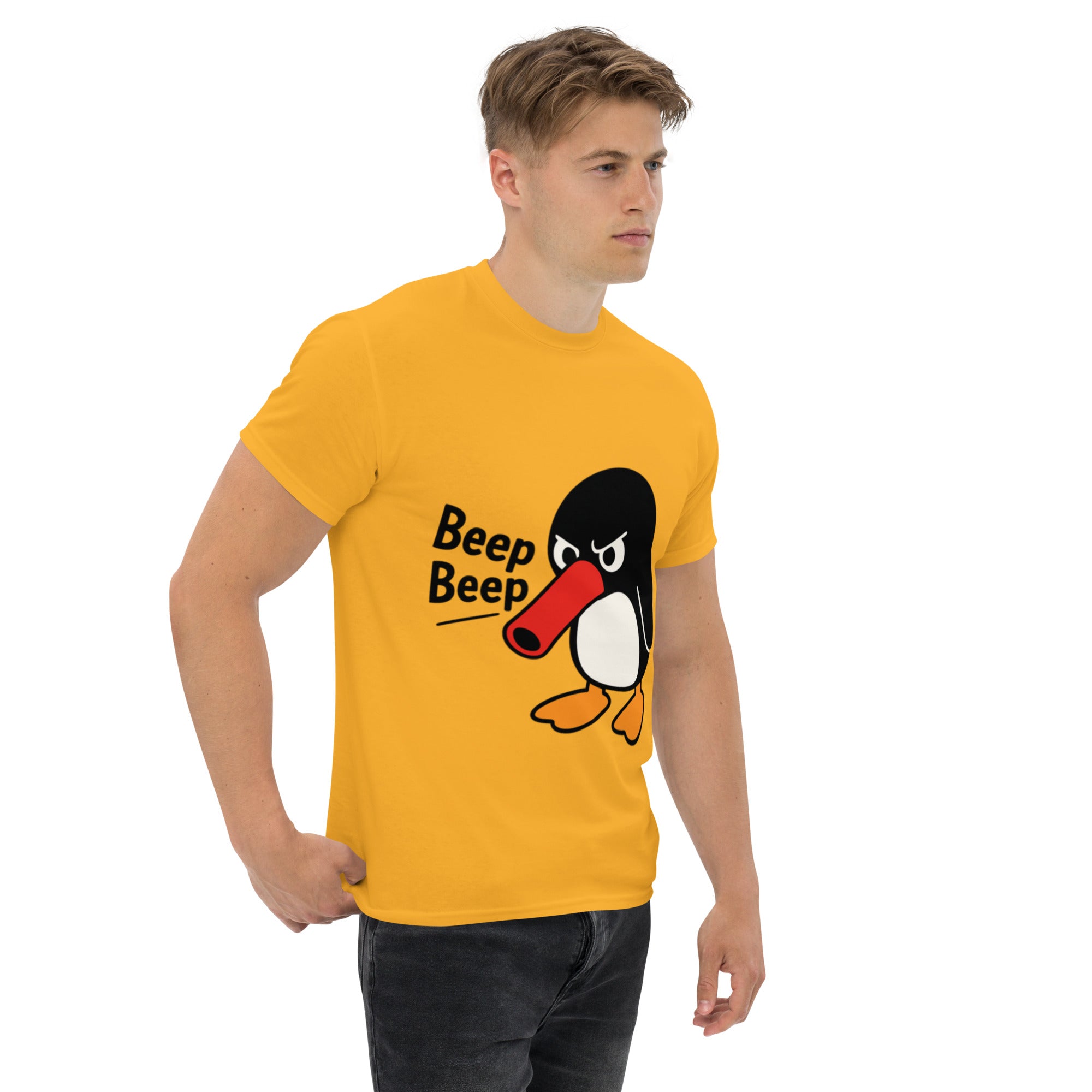 T-Shirt Unisex Stampata 100% Cotone – Confortevole – Design Pinguino Arrabbiato Beep Beep-Biiply
