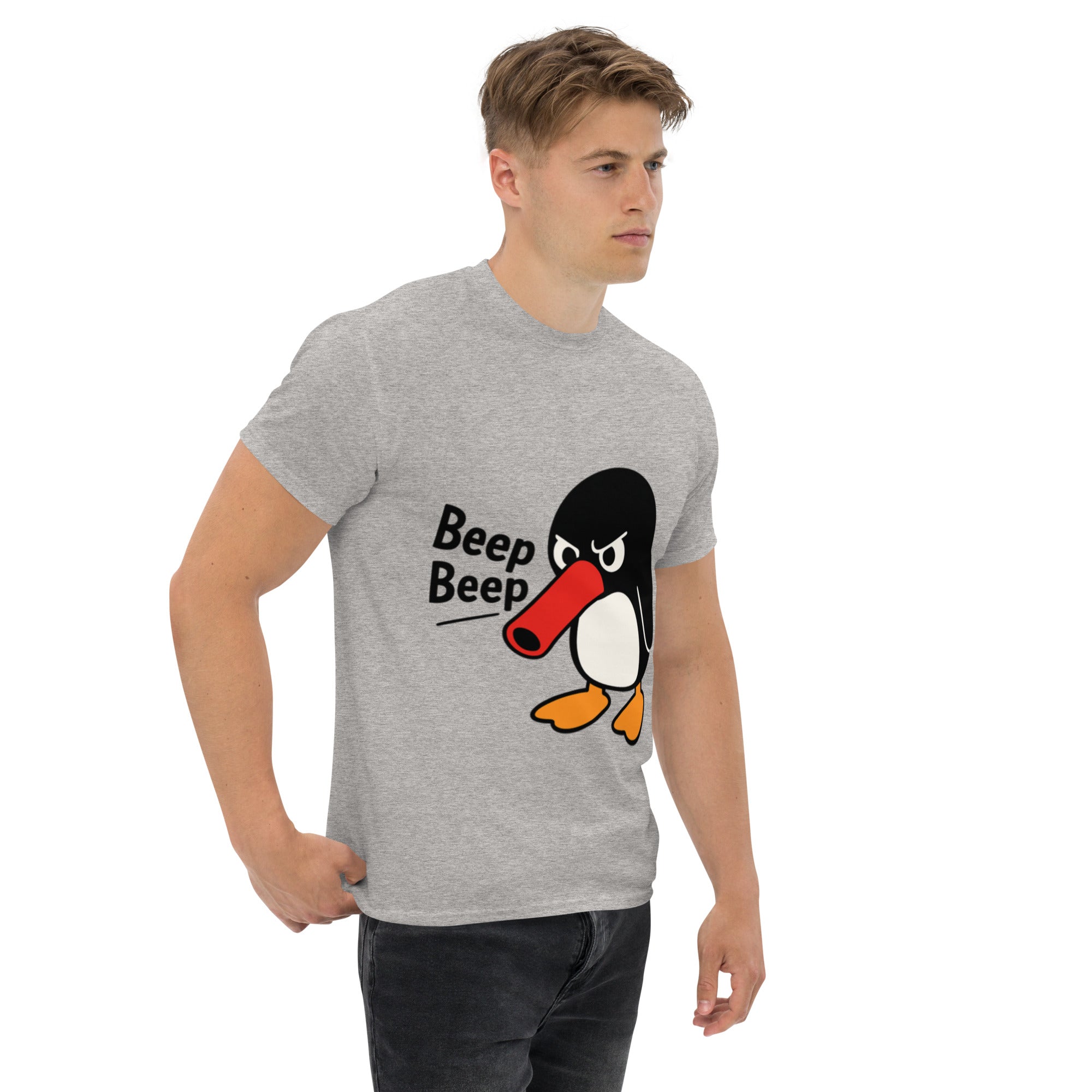 T-Shirt Unisex Stampata 100% Cotone – Confortevole – Design Pinguino Arrabbiato Beep Beep-Biiply