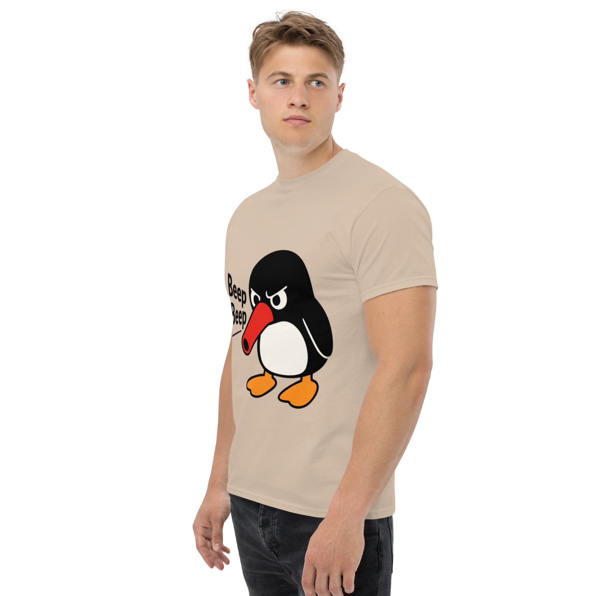 T-Shirt Unisex Stampata 100% Cotone – Confortevole – Design Pinguino Arrabbiato Beep Beep-Biiply