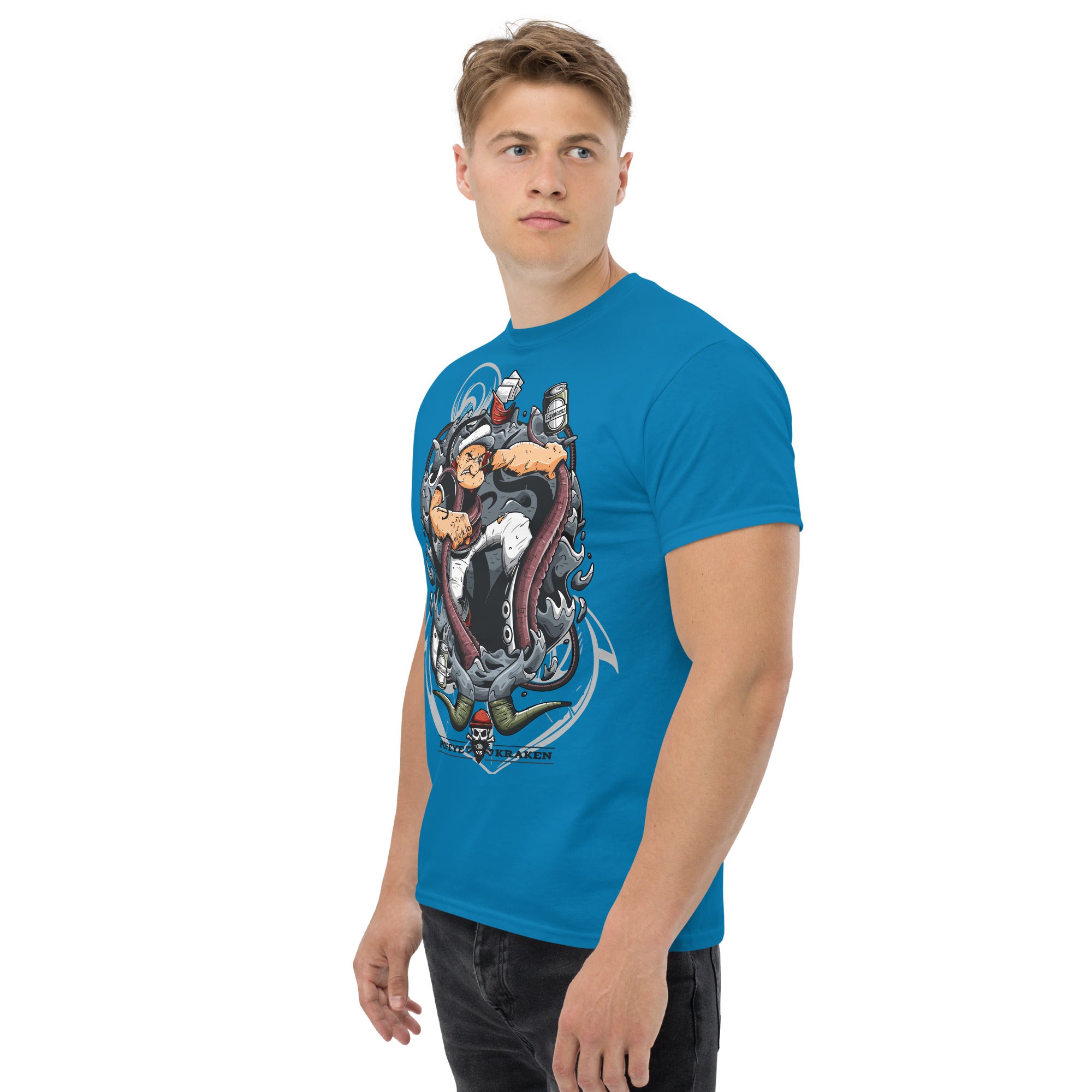 T-Shirt Unisex Stampata 100% Cotone – Confortevole – Design Popeye Vs Kraken-Biiply