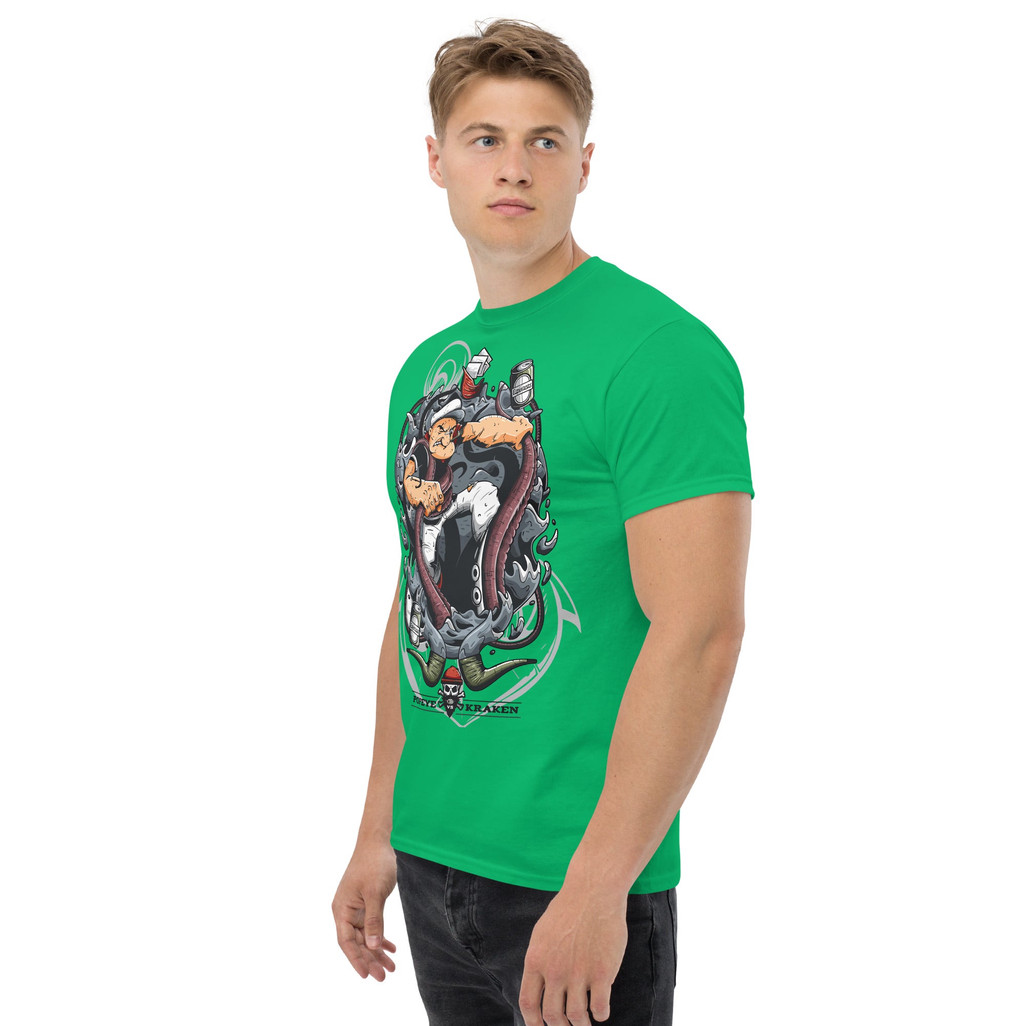 T-Shirt Unisex Stampata 100% Cotone – Confortevole – Design Popeye Vs Kraken-Biiply