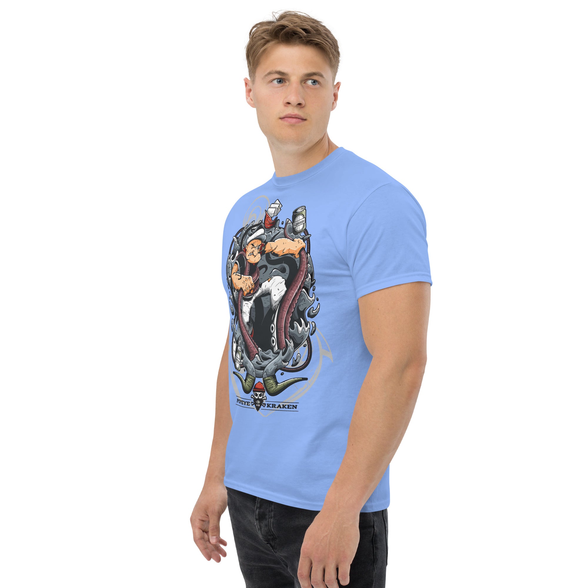 T-Shirt Unisex Stampata 100% Cotone – Confortevole – Design Popeye Vs Kraken-Biiply