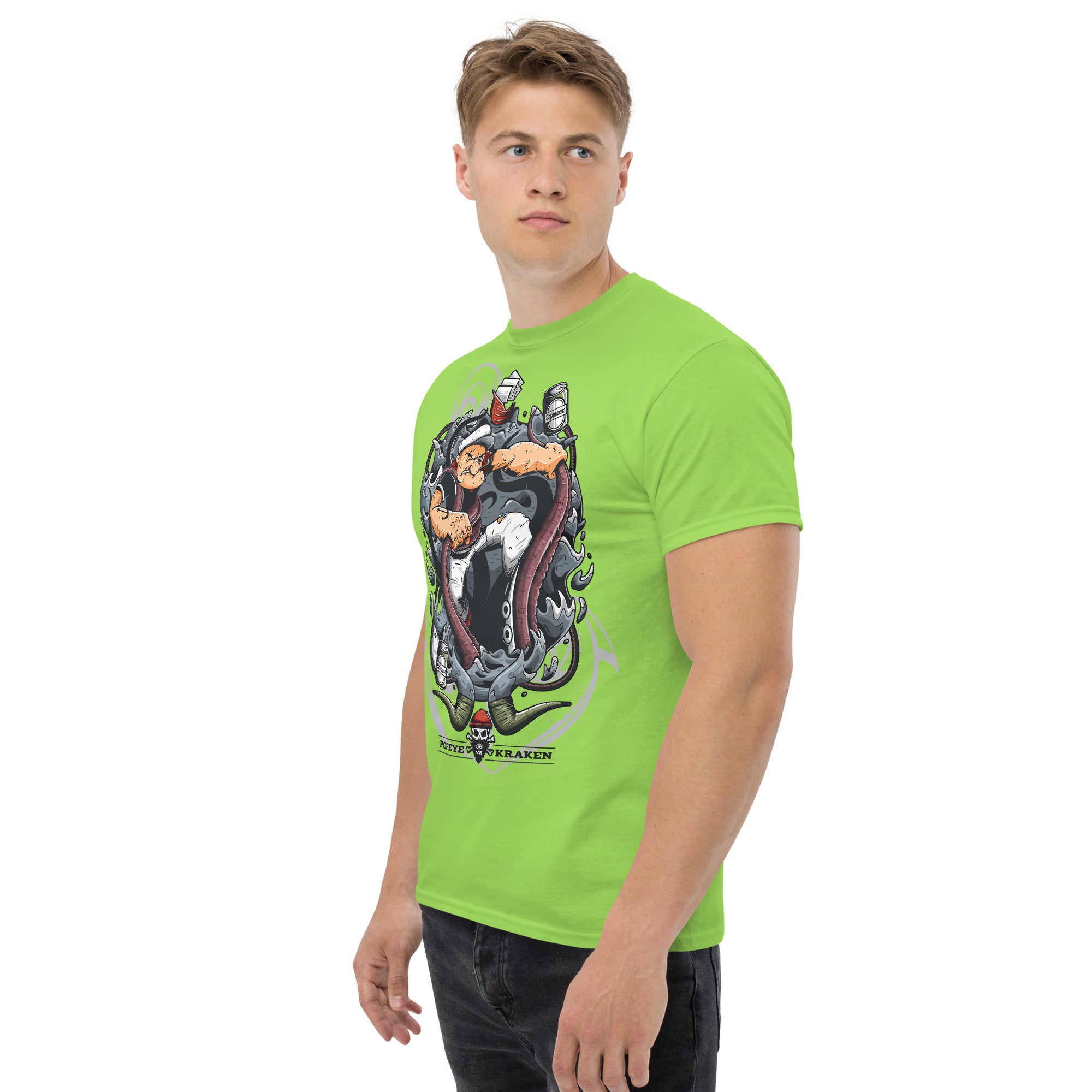 T-Shirt Unisex Stampata 100% Cotone – Confortevole – Design Popeye Vs Kraken-Biiply