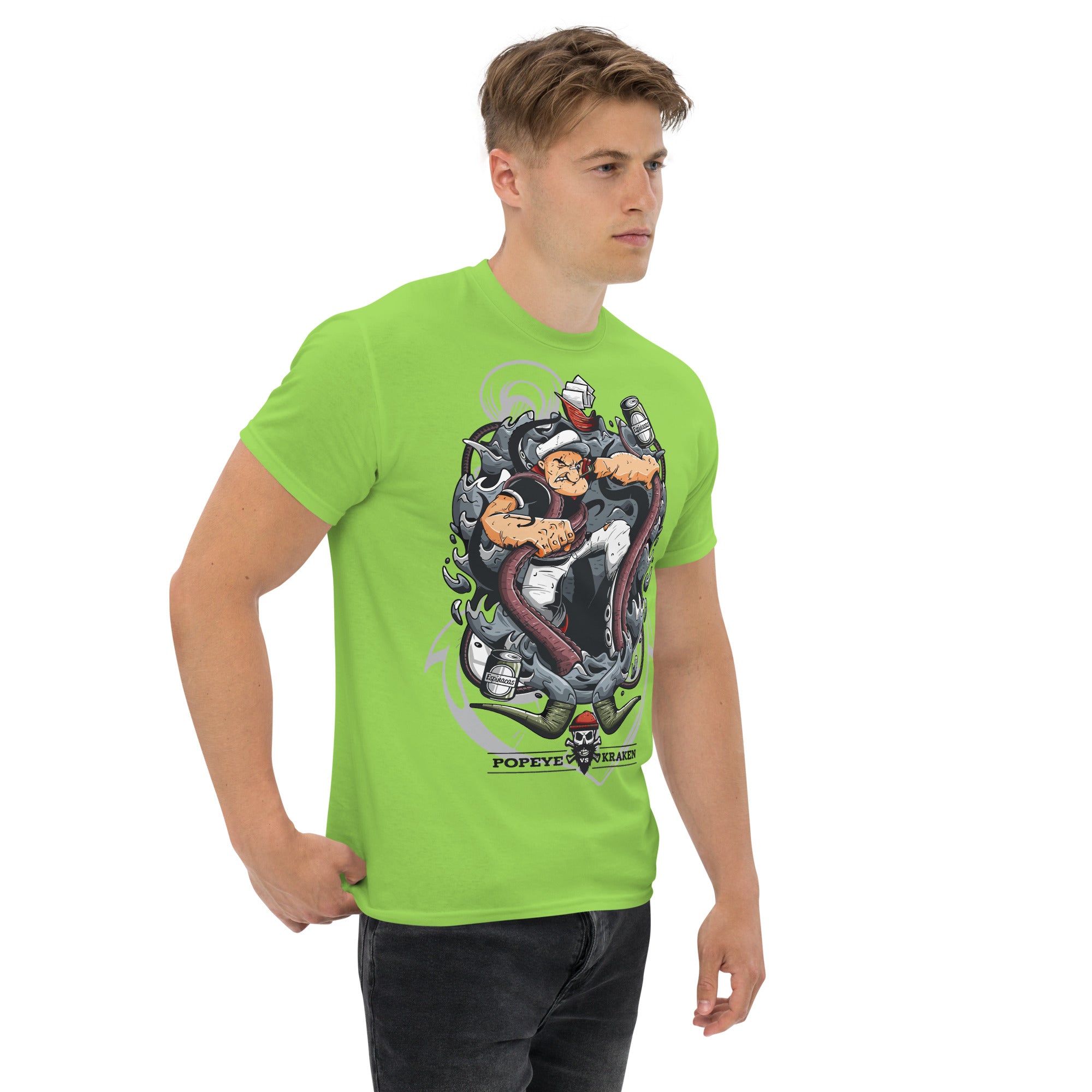 T-Shirt Unisex Stampata 100% Cotone – Confortevole – Design Popeye Vs Kraken-Biiply