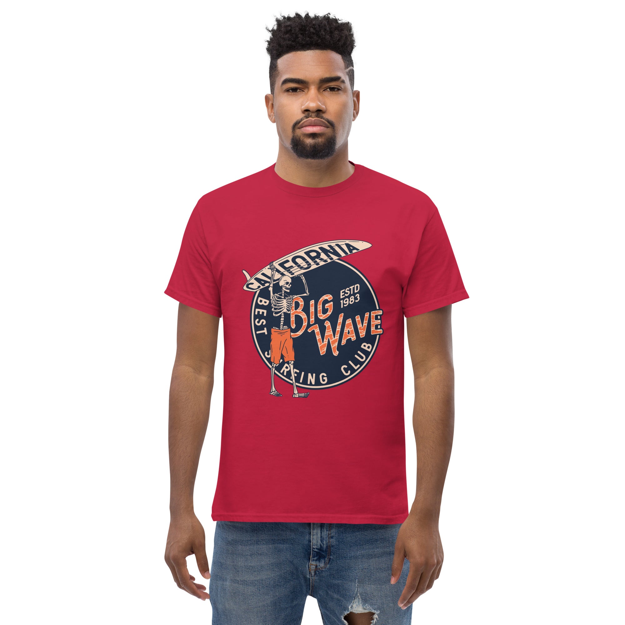 T-Shirt Unisex Stampata 100% Cotone – Confortevole – Design Scheletro surfista-Biiply