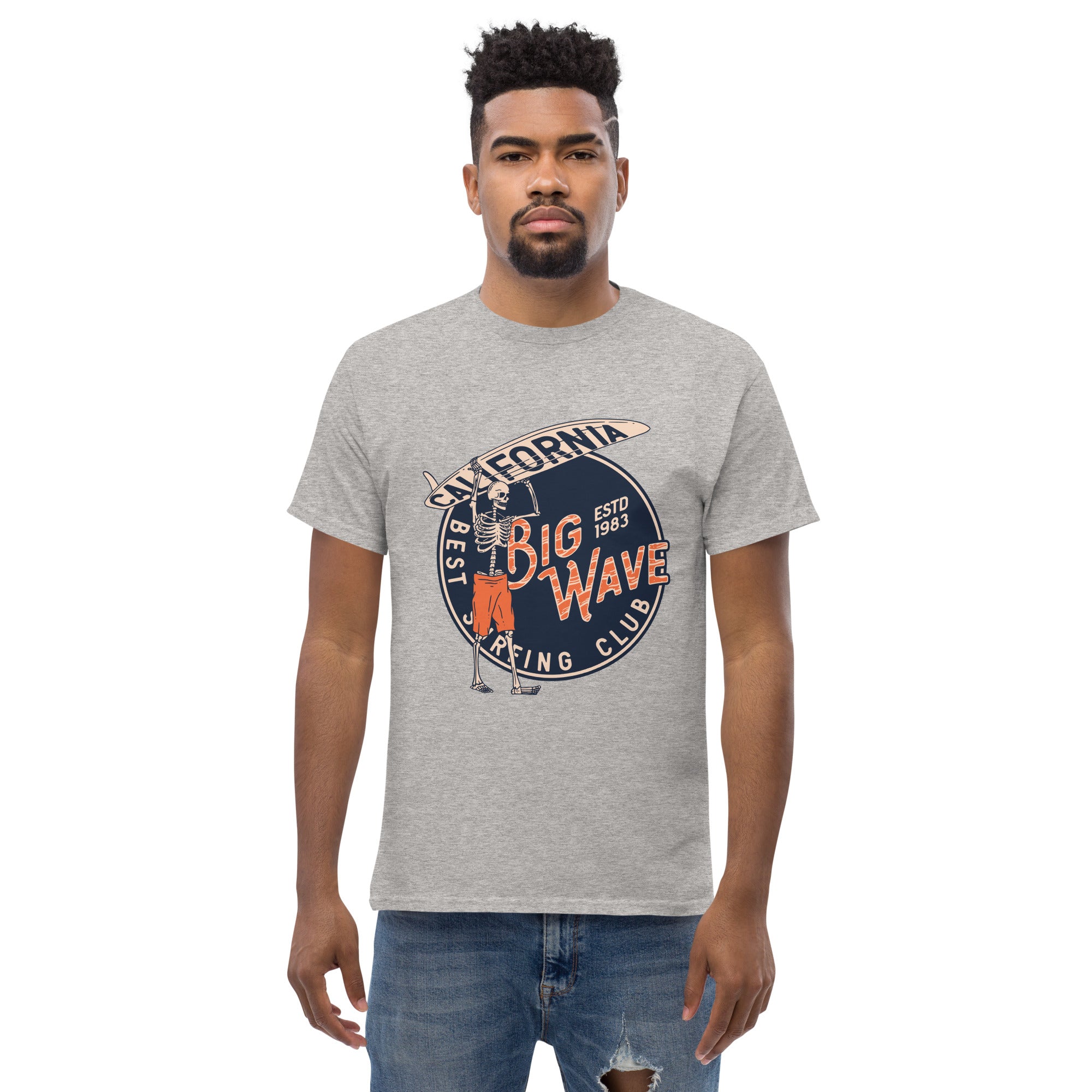 T-Shirt Unisex Stampata 100% Cotone – Confortevole – Design Scheletro surfista-Biiply
