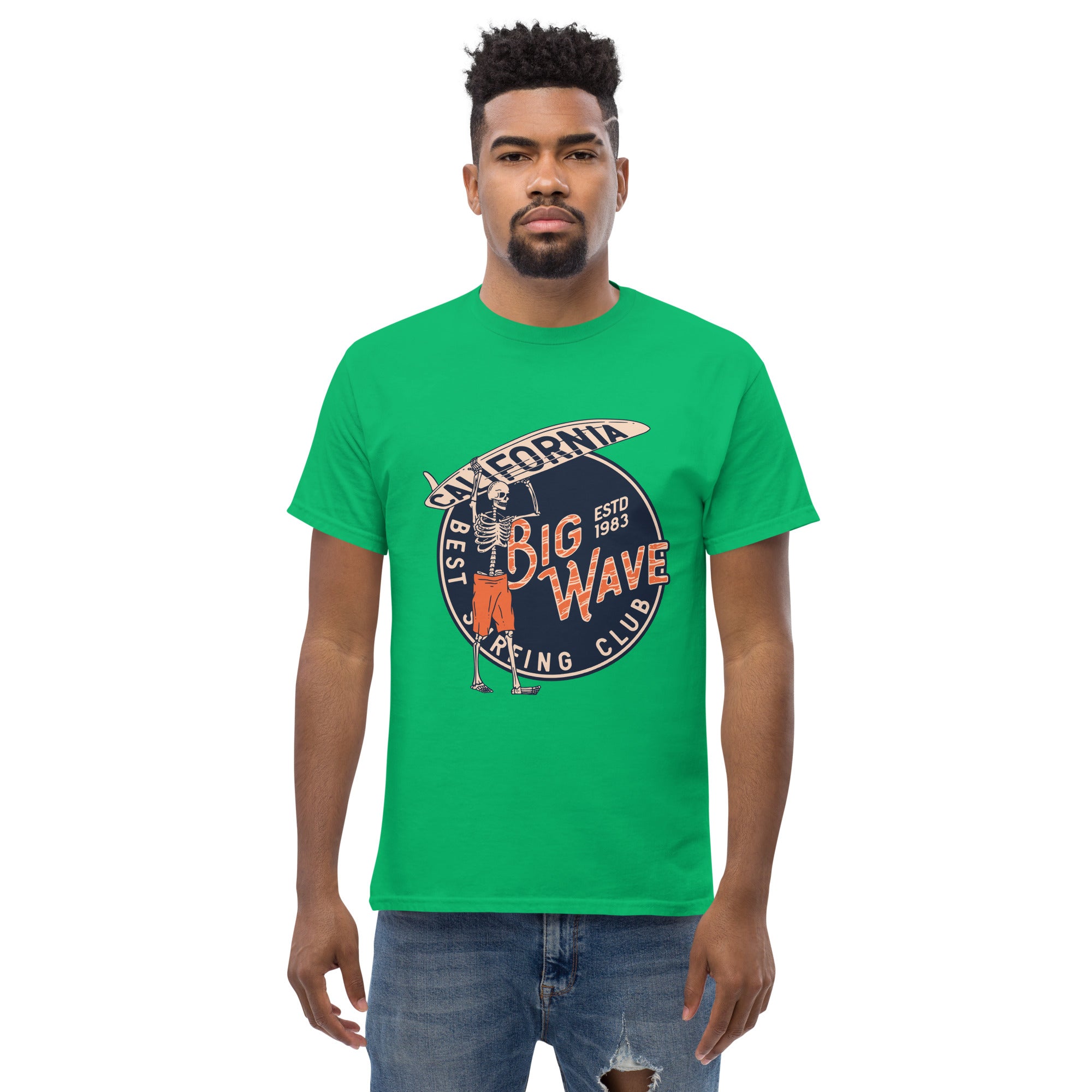 T-Shirt Unisex Stampata 100% Cotone – Confortevole – Design Scheletro surfista-Biiply