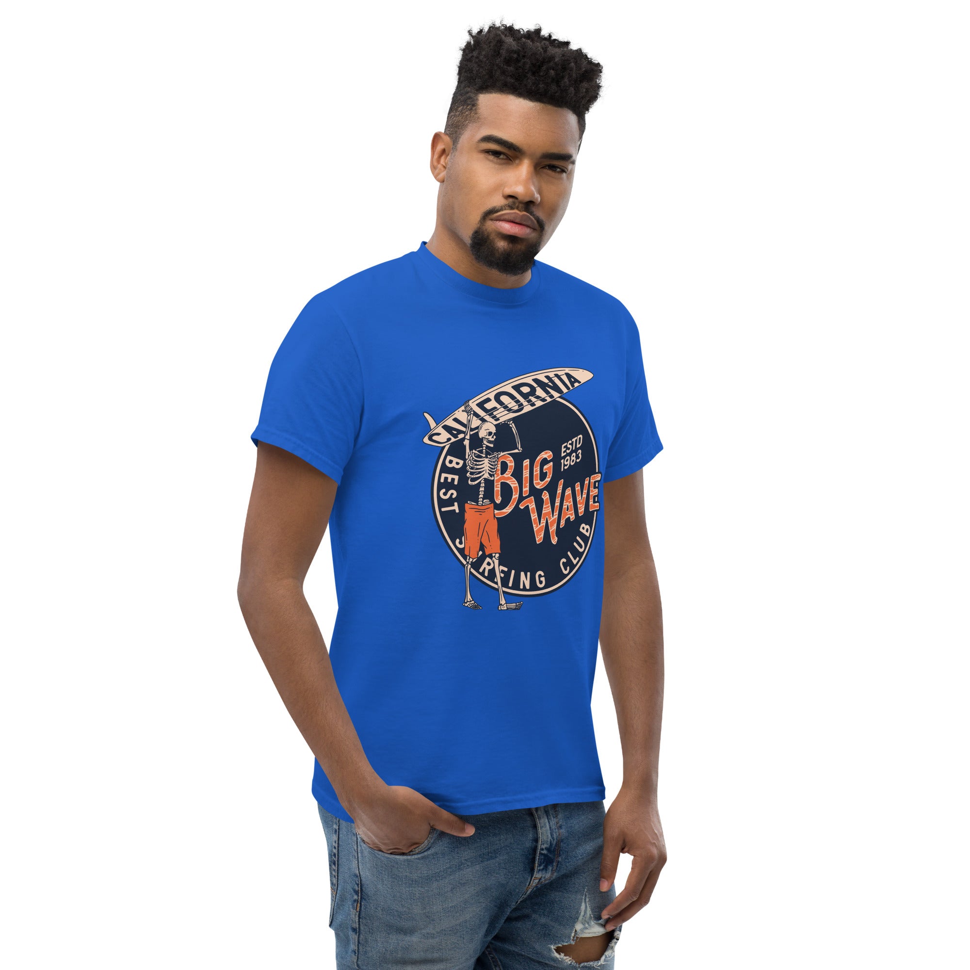 T-Shirt Unisex Stampata 100% Cotone – Confortevole – Design Scheletro surfista-Biiply