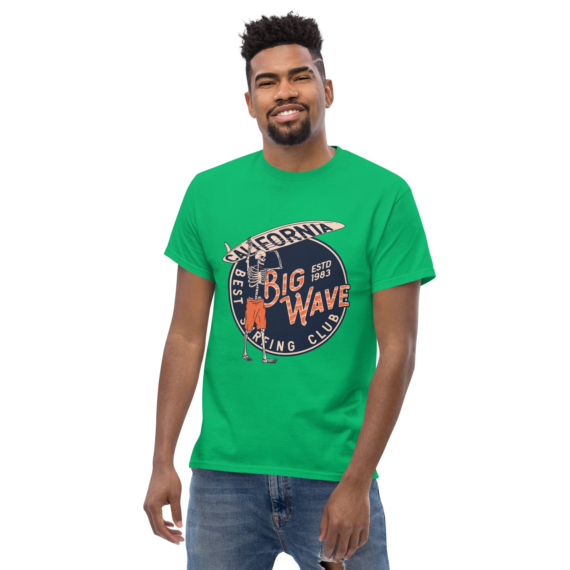T-Shirt Unisex Stampata 100% Cotone – Confortevole – Design Scheletro surfista-Biiply