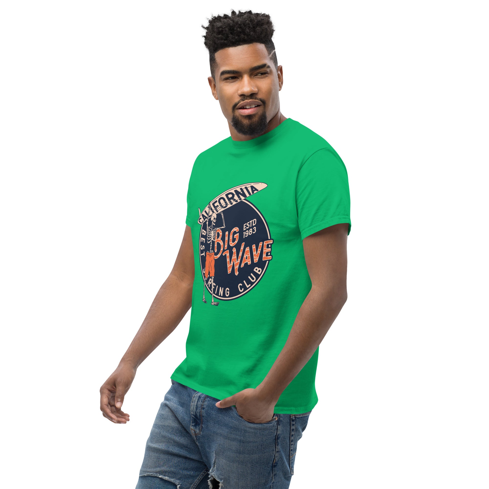 T-Shirt Unisex Stampata 100% Cotone – Confortevole – Design Scheletro surfista-Biiply
