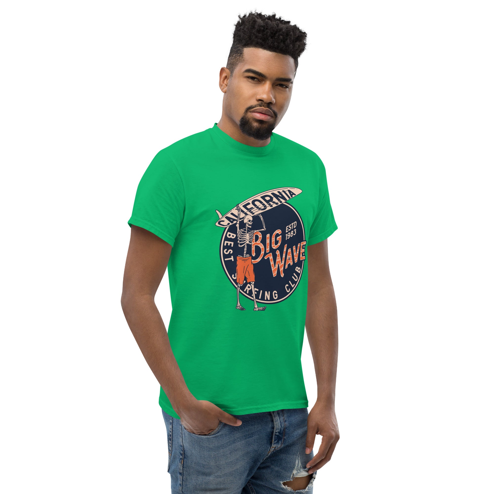 T-Shirt Unisex Stampata 100% Cotone – Confortevole – Design Scheletro surfista-Biiply