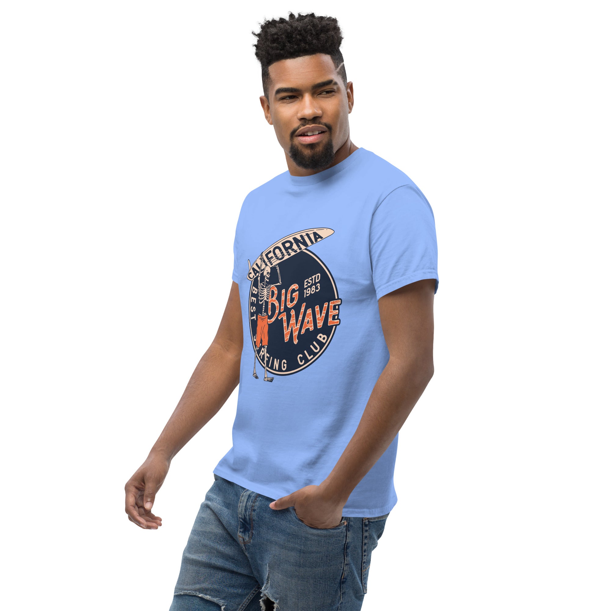 T-Shirt Unisex Stampata 100% Cotone – Confortevole – Design Scheletro surfista-Biiply