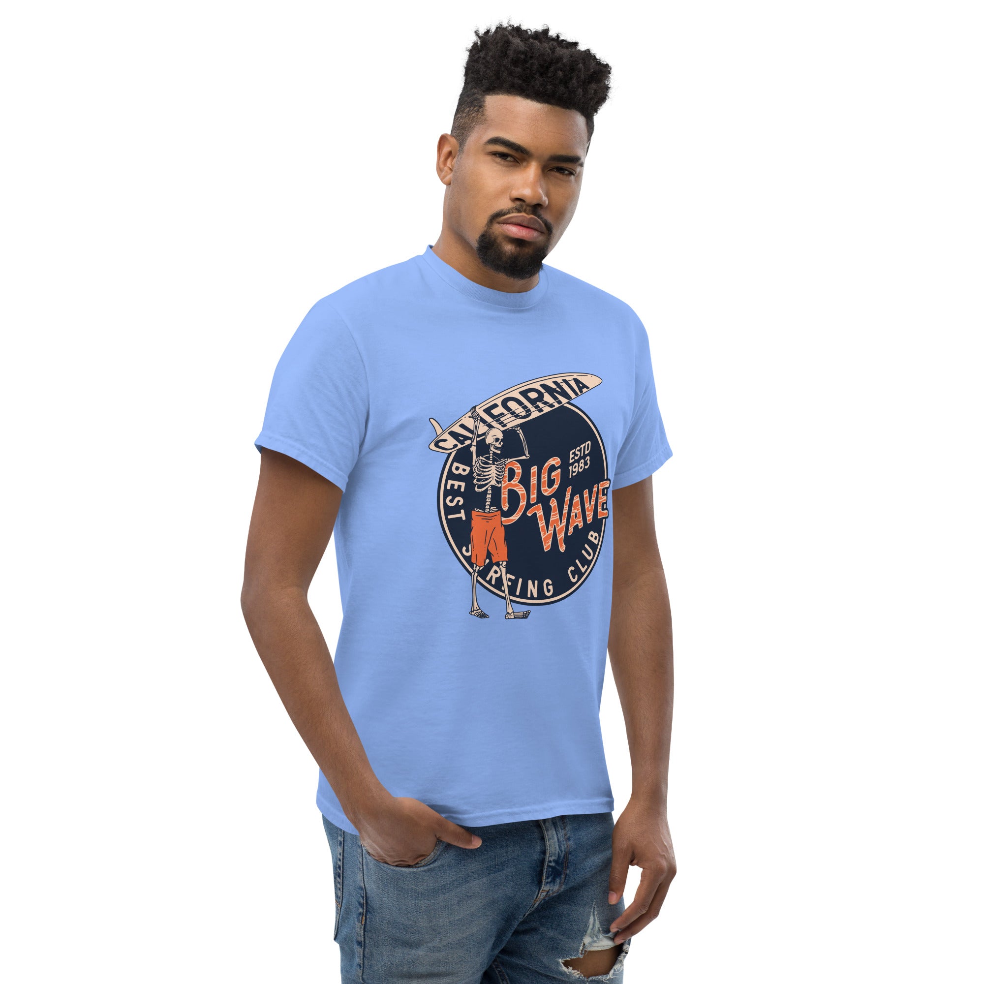 T-Shirt Unisex Stampata 100% Cotone – Confortevole – Design Scheletro surfista-Biiply