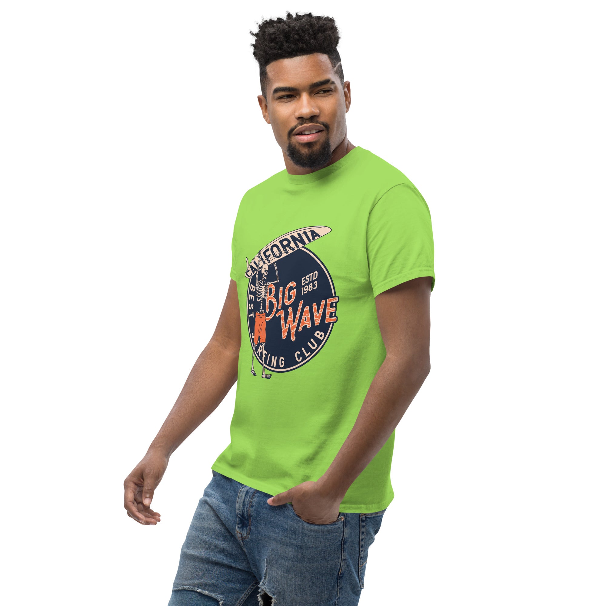 T-Shirt Unisex Stampata 100% Cotone – Confortevole – Design Scheletro surfista-Biiply