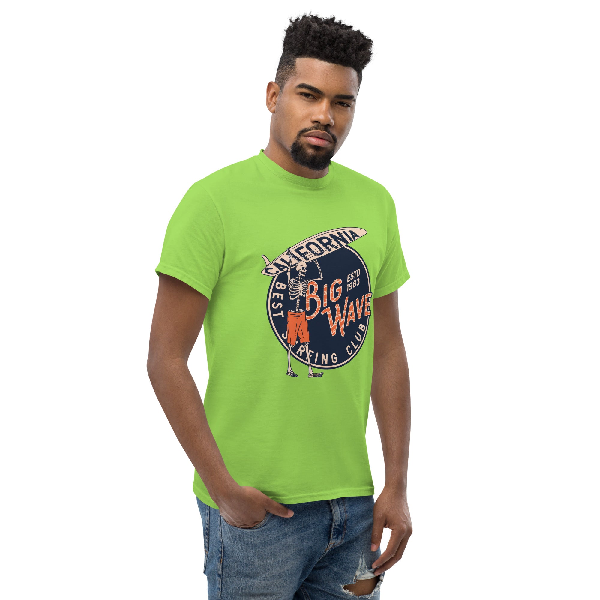 T-Shirt Unisex Stampata 100% Cotone – Confortevole – Design Scheletro surfista-Biiply