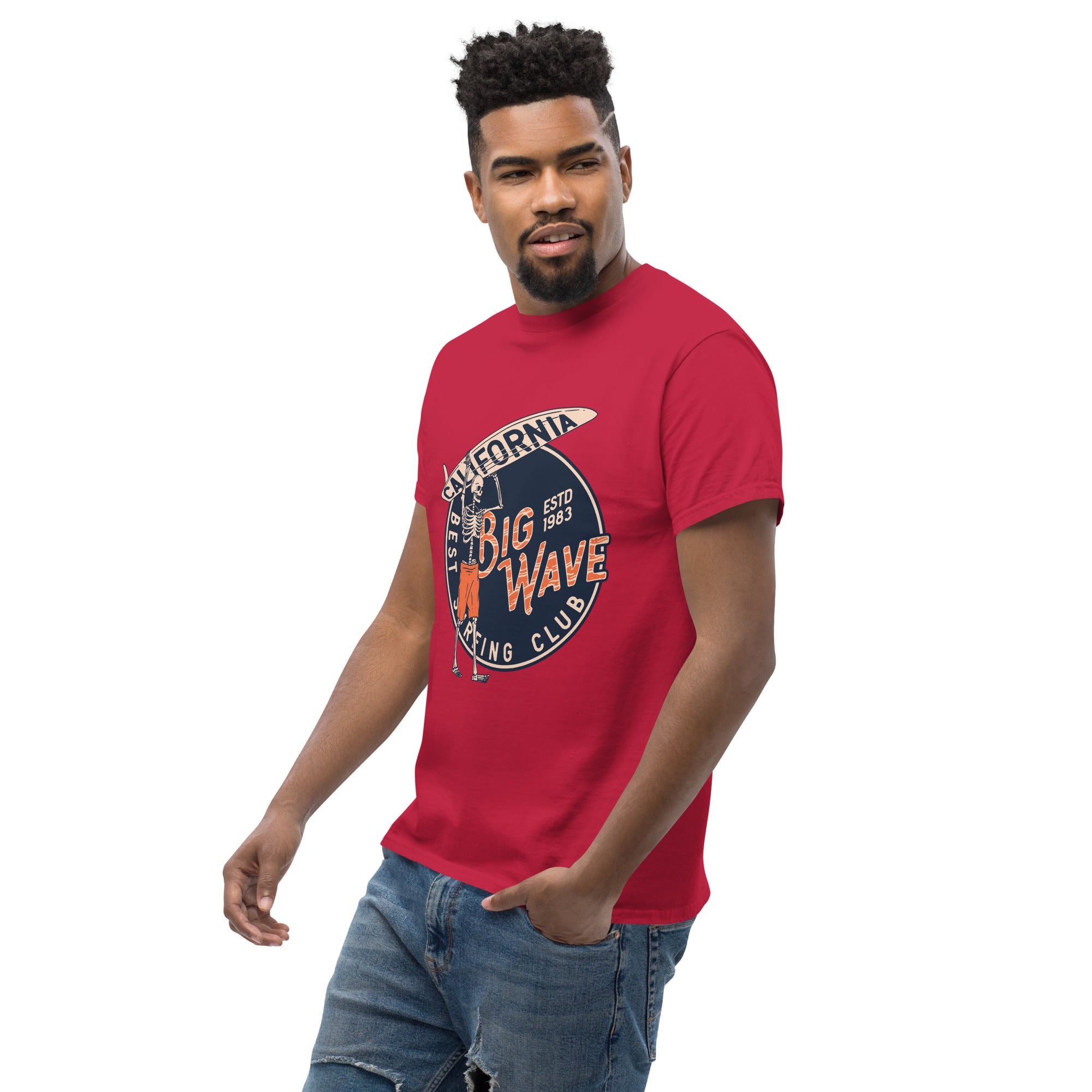 T-Shirt Unisex Stampata 100% Cotone – Confortevole – Design Scheletro surfista-Biiply