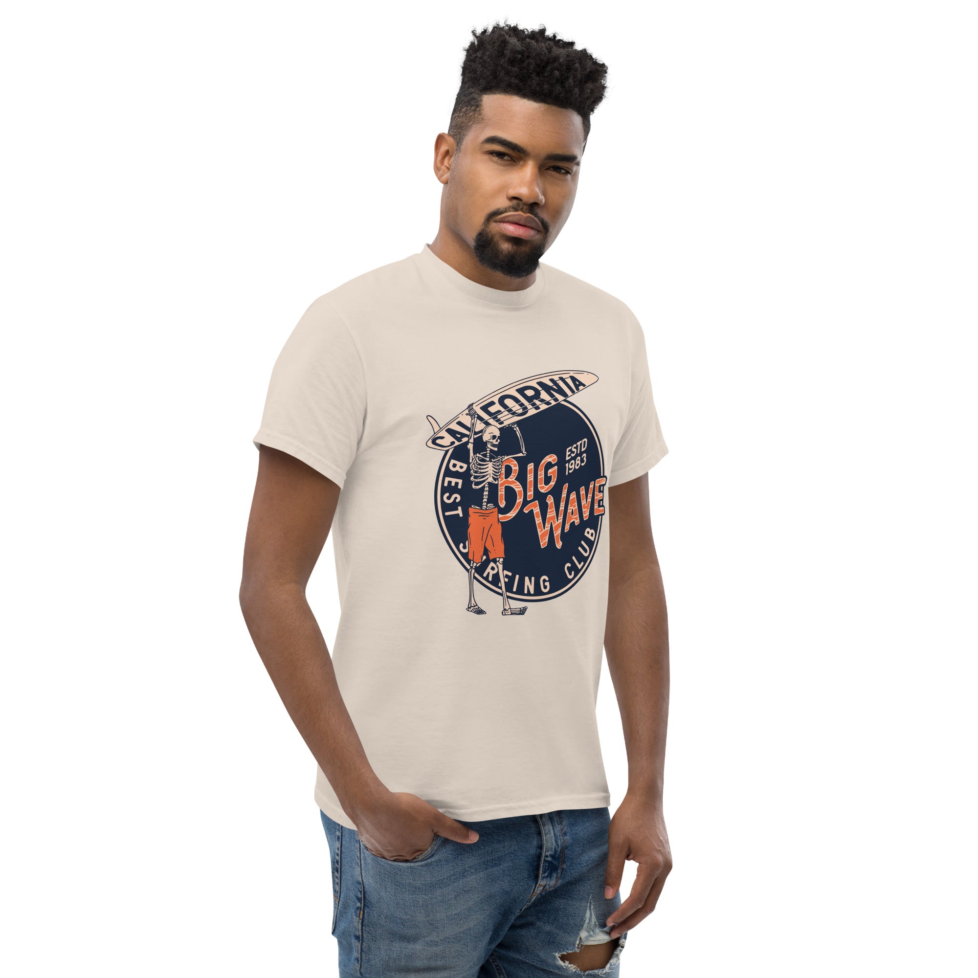 T-Shirt Unisex Stampata 100% Cotone – Confortevole – Design Scheletro surfista-Biiply