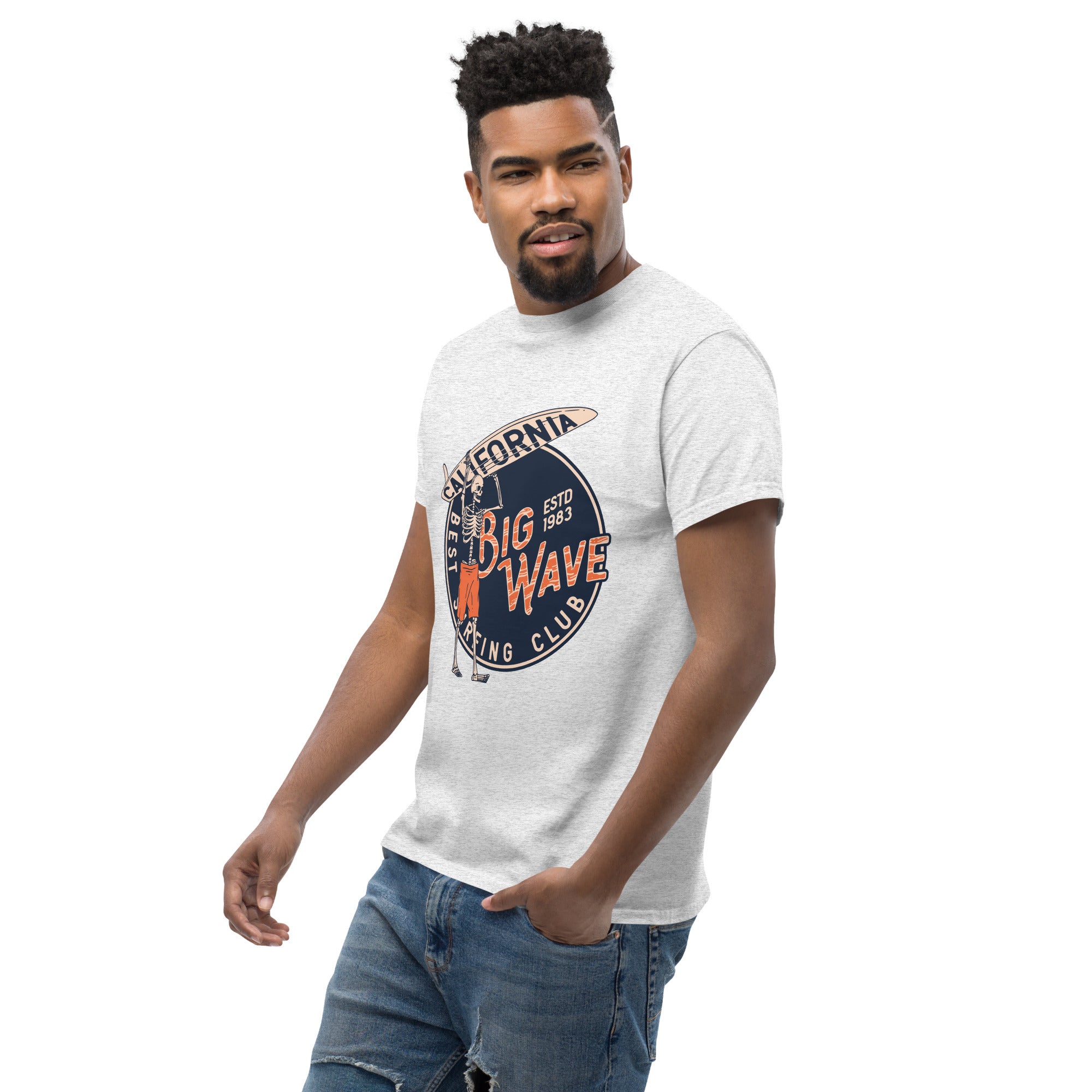 T-Shirt Unisex Stampata 100% Cotone – Confortevole – Design Scheletro surfista-Biiply