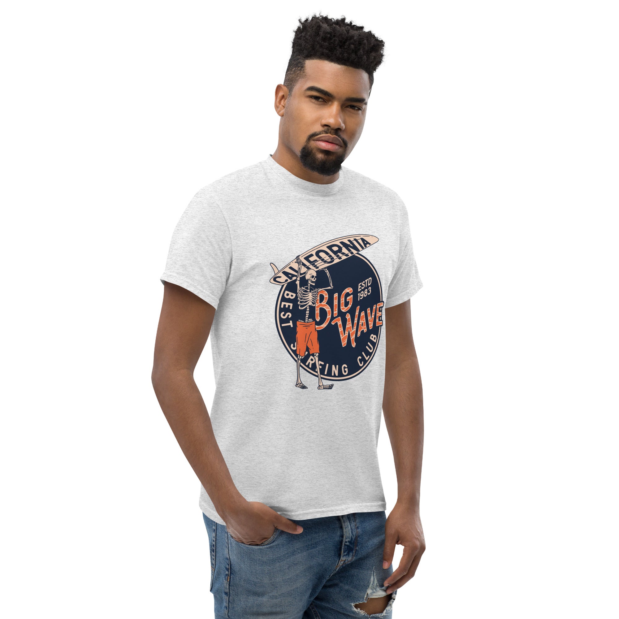 T-Shirt Unisex Stampata 100% Cotone – Confortevole – Design Scheletro surfista-Biiply