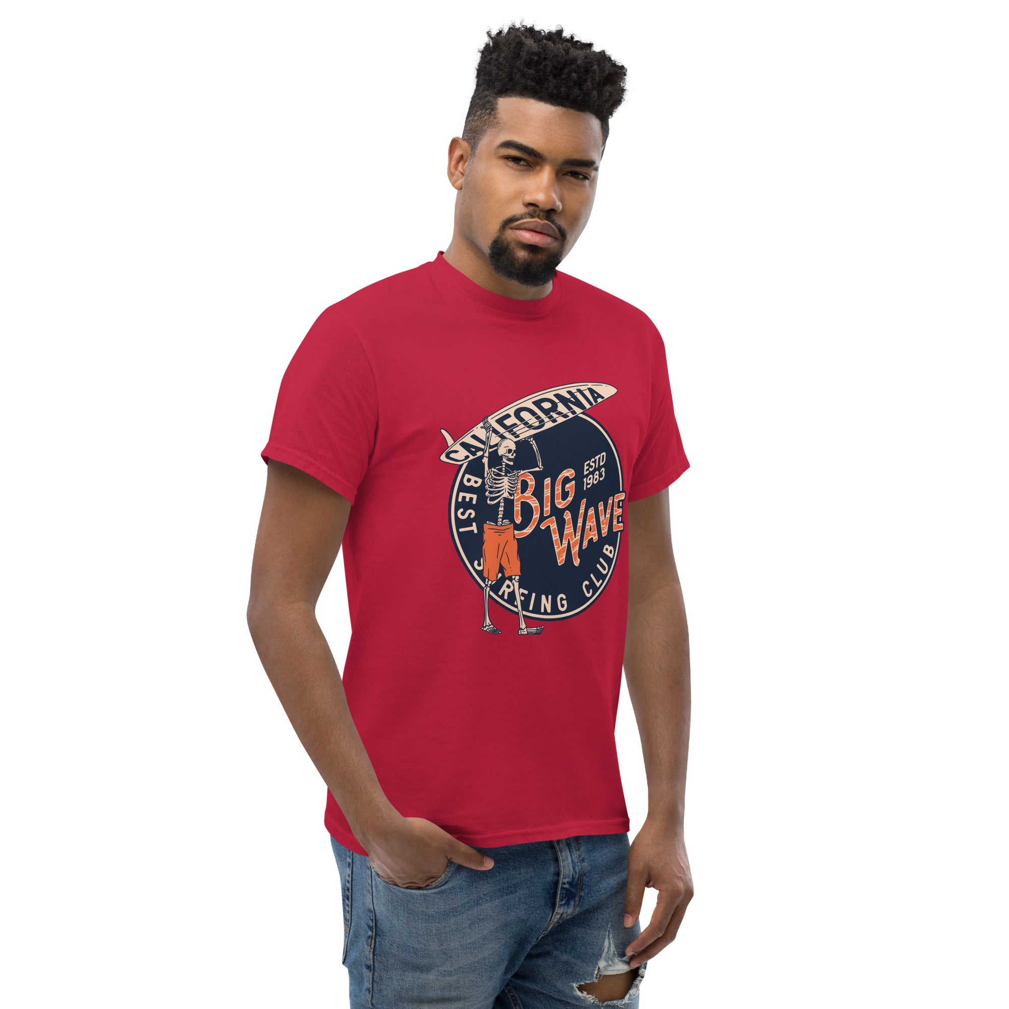 T-Shirt Unisex Stampata 100% Cotone – Confortevole – Design Scheletro surfista-Biiply