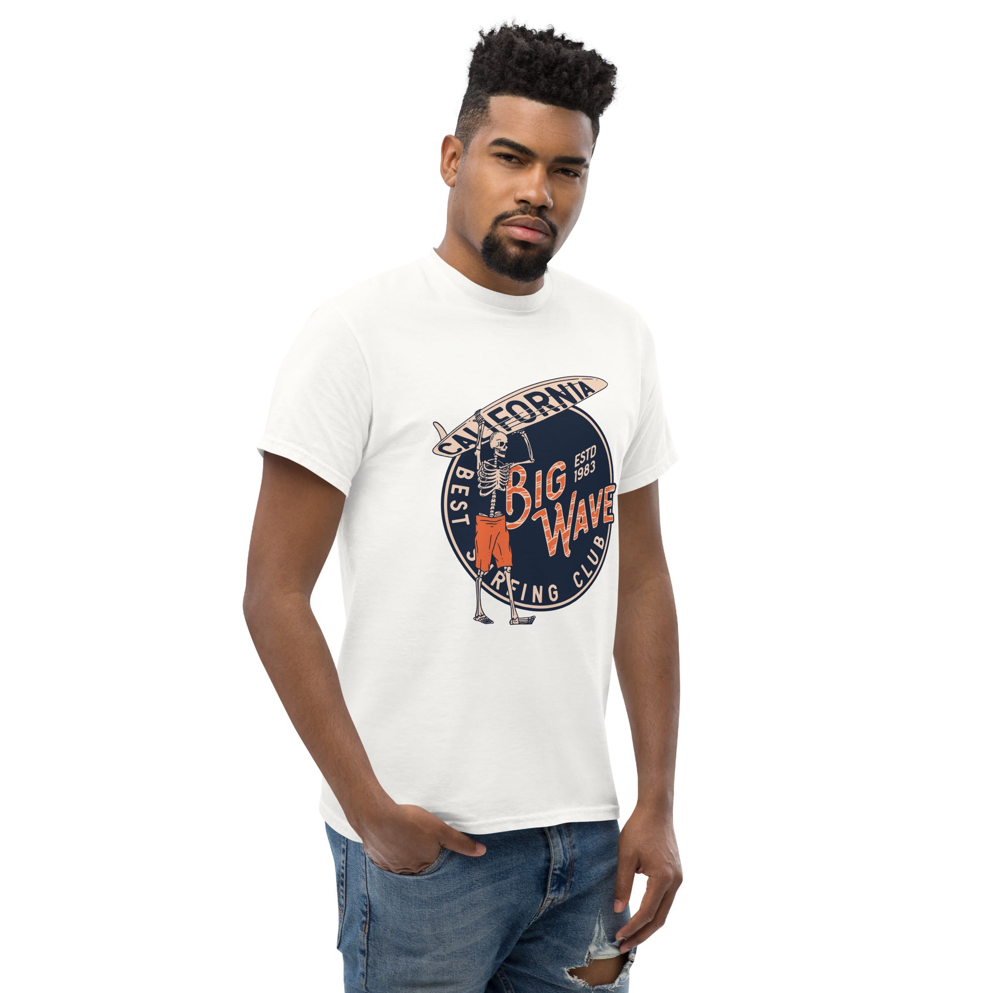 T-Shirt Unisex Stampata 100% Cotone – Confortevole – Design Scheletro surfista-Biiply