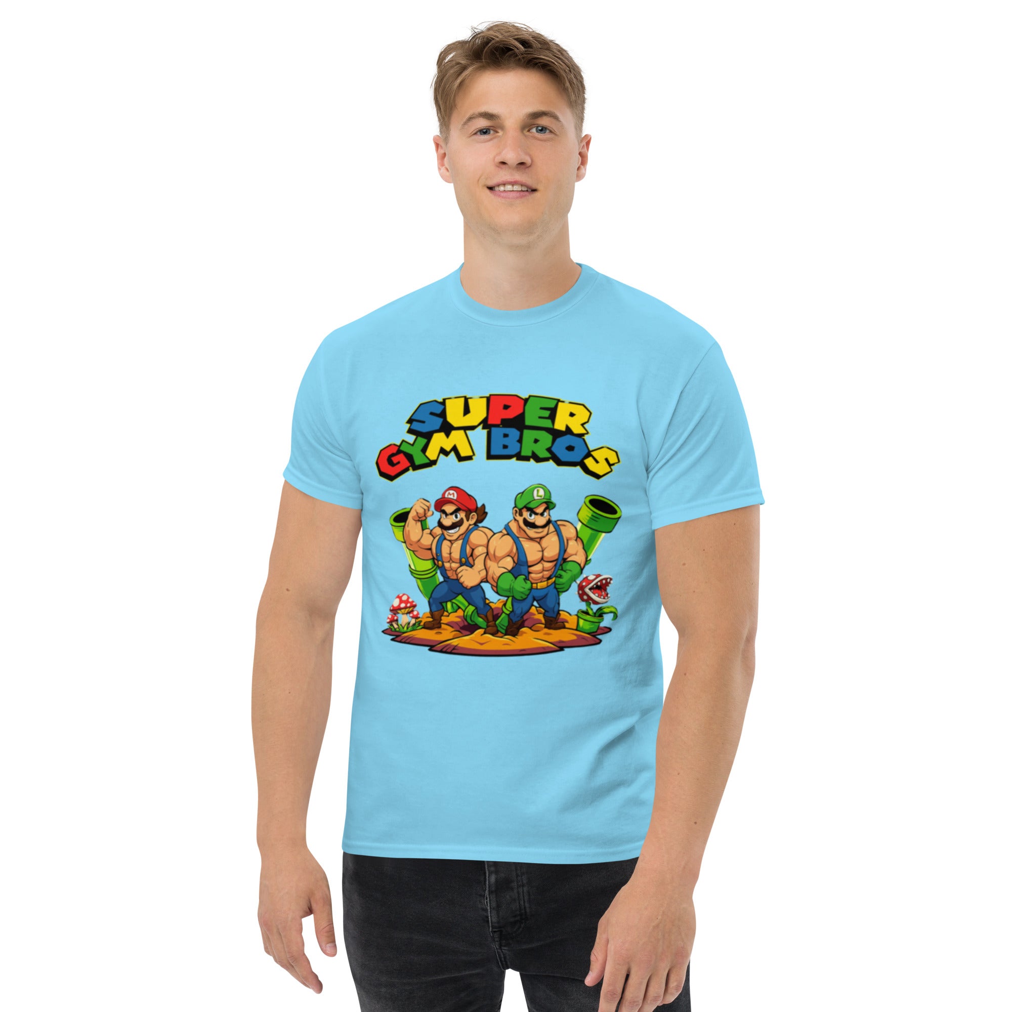 T-Shirt Unisex Stampata 100% Cotone – Confortevole – Design Super Gym Bros-Biiply