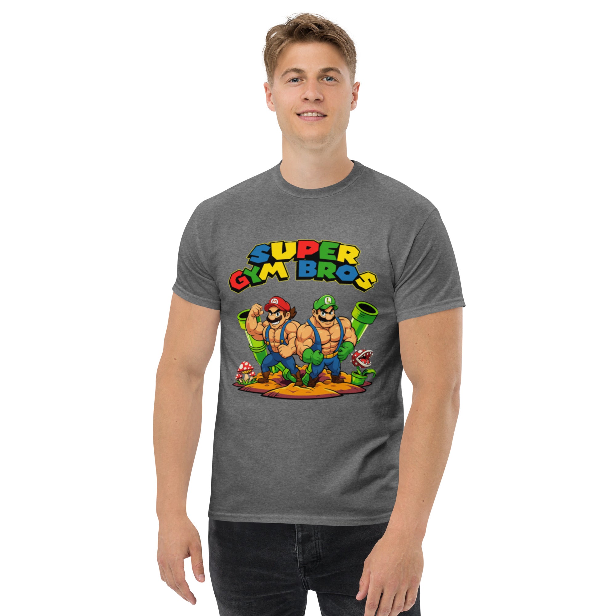 T-Shirt Unisex Stampata 100% Cotone – Confortevole – Design Super Gym Bros-Biiply
