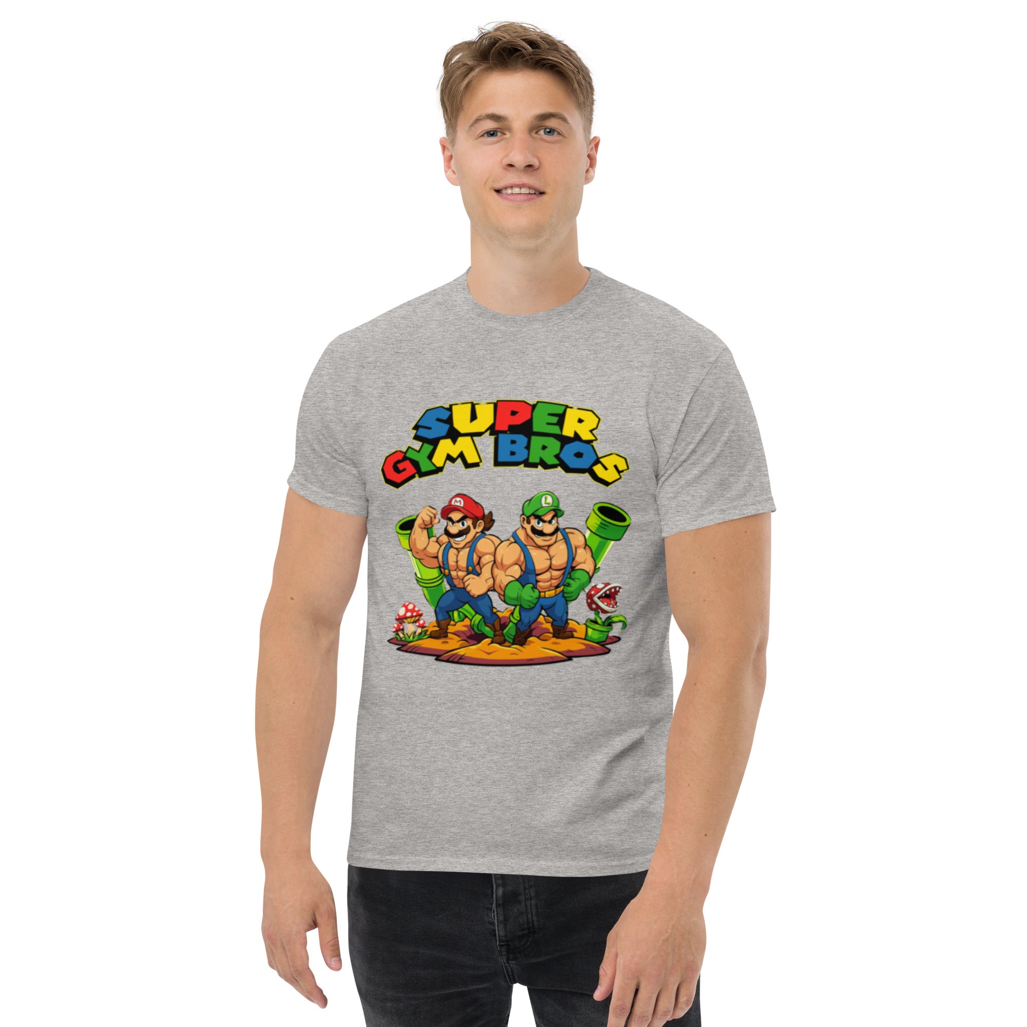 T-Shirt Unisex Stampata 100% Cotone – Confortevole – Design Super Gym Bros-Biiply