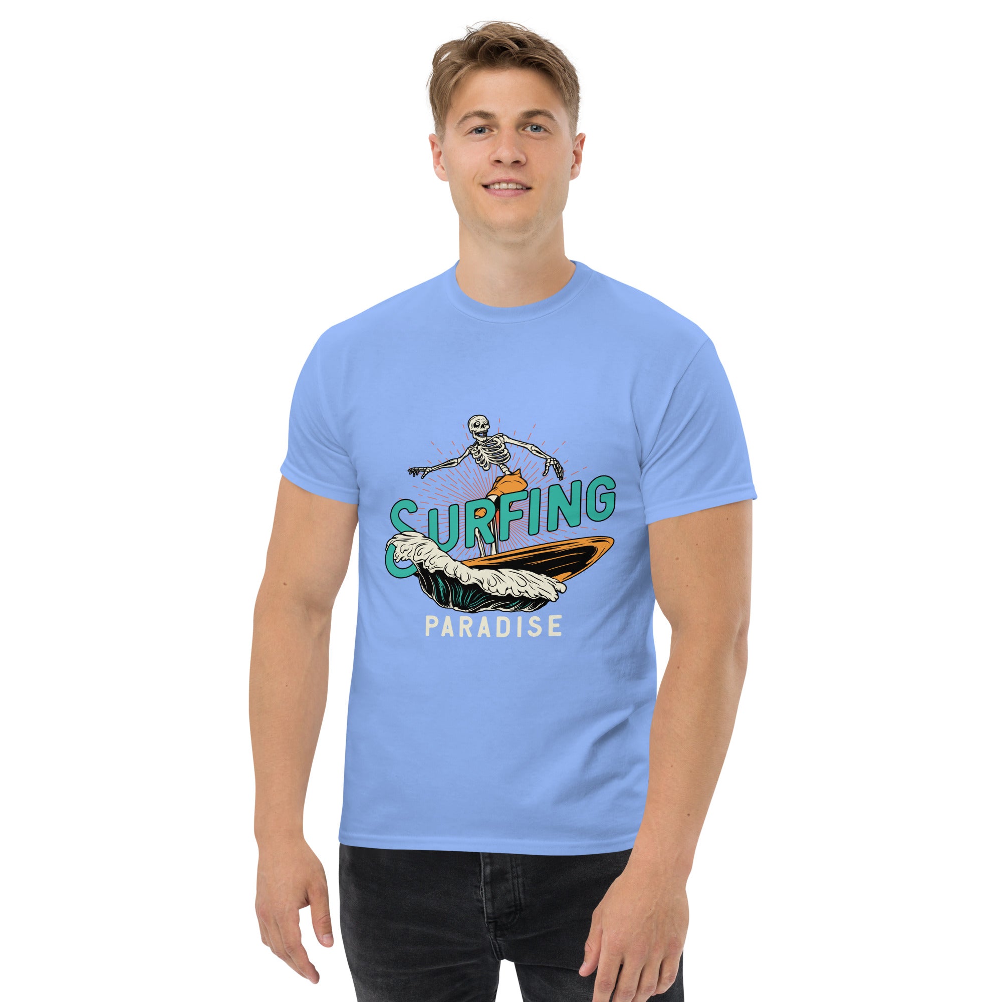 T-Shirt Unisex Stampata 100% Cotone – Confortevole – Design Surfing Paradise-Biiply