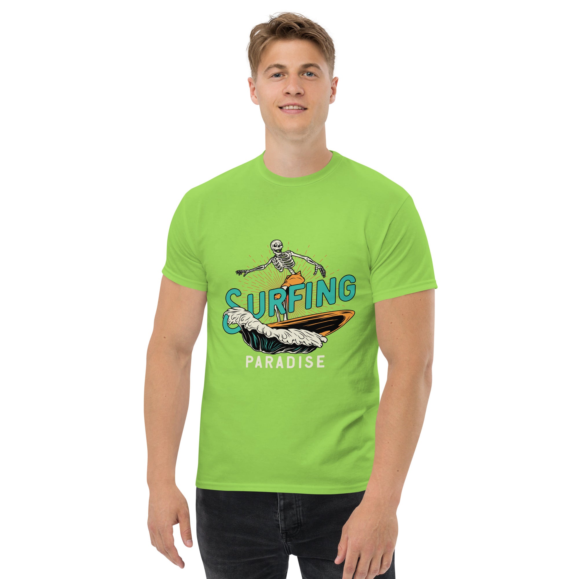T-Shirt Unisex Stampata 100% Cotone – Confortevole – Design Surfing Paradise-Biiply